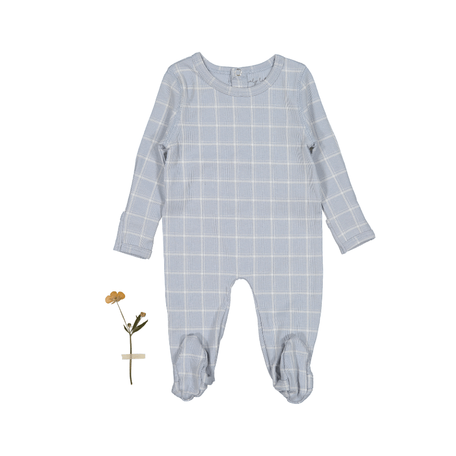 The Printed Romper - Blue Grid Back Snap Romper Lovely Littles   