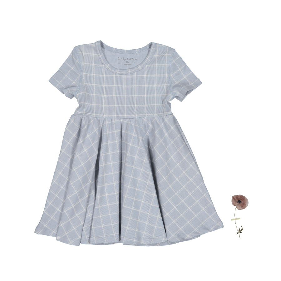 The Printed Short Sleeve Dress - Blue Grid Short Sleeve Dress Lovely Littles   