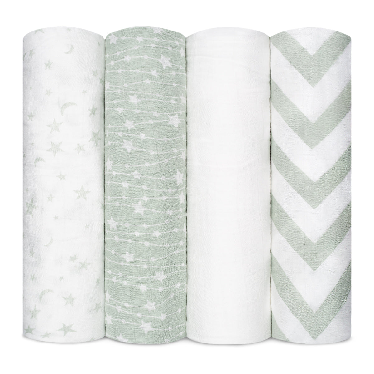 Muslin Swaddle Blankets, 4 Pack by Comfy Cubs - Green