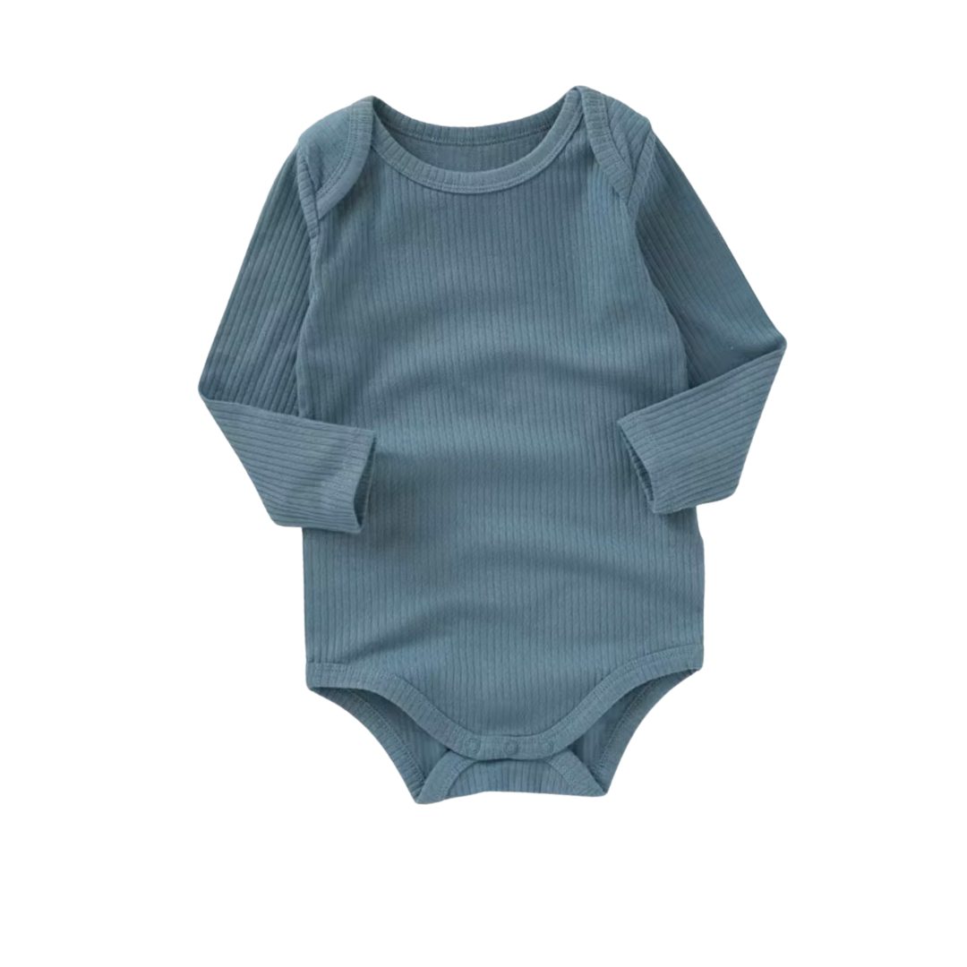 Ribbed Organic Cotton Long Sleeve Bodysuit - Dusty Blue