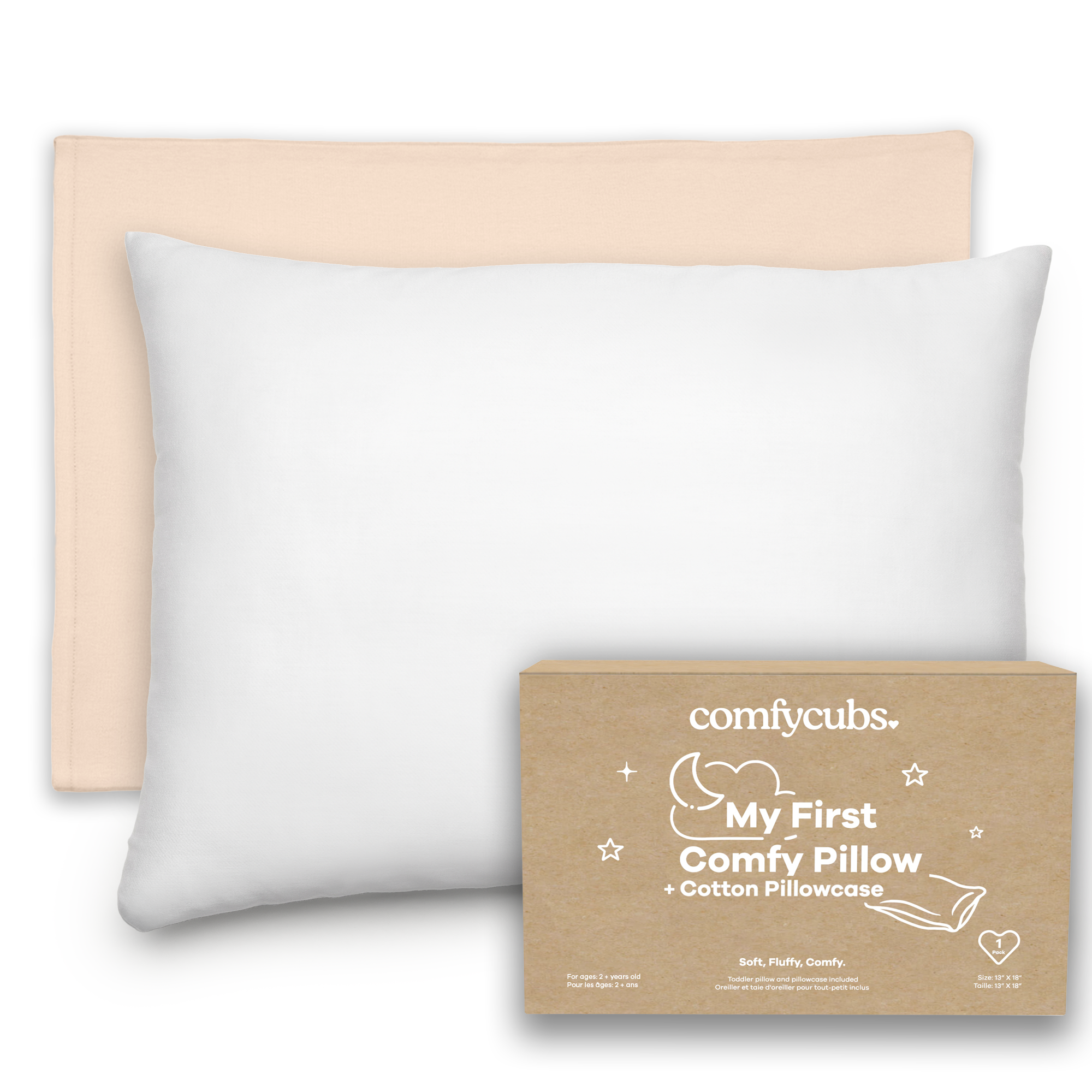 Toddler Pillows with Soft Cotton Pillow Case by Comfy Cubs - Cream