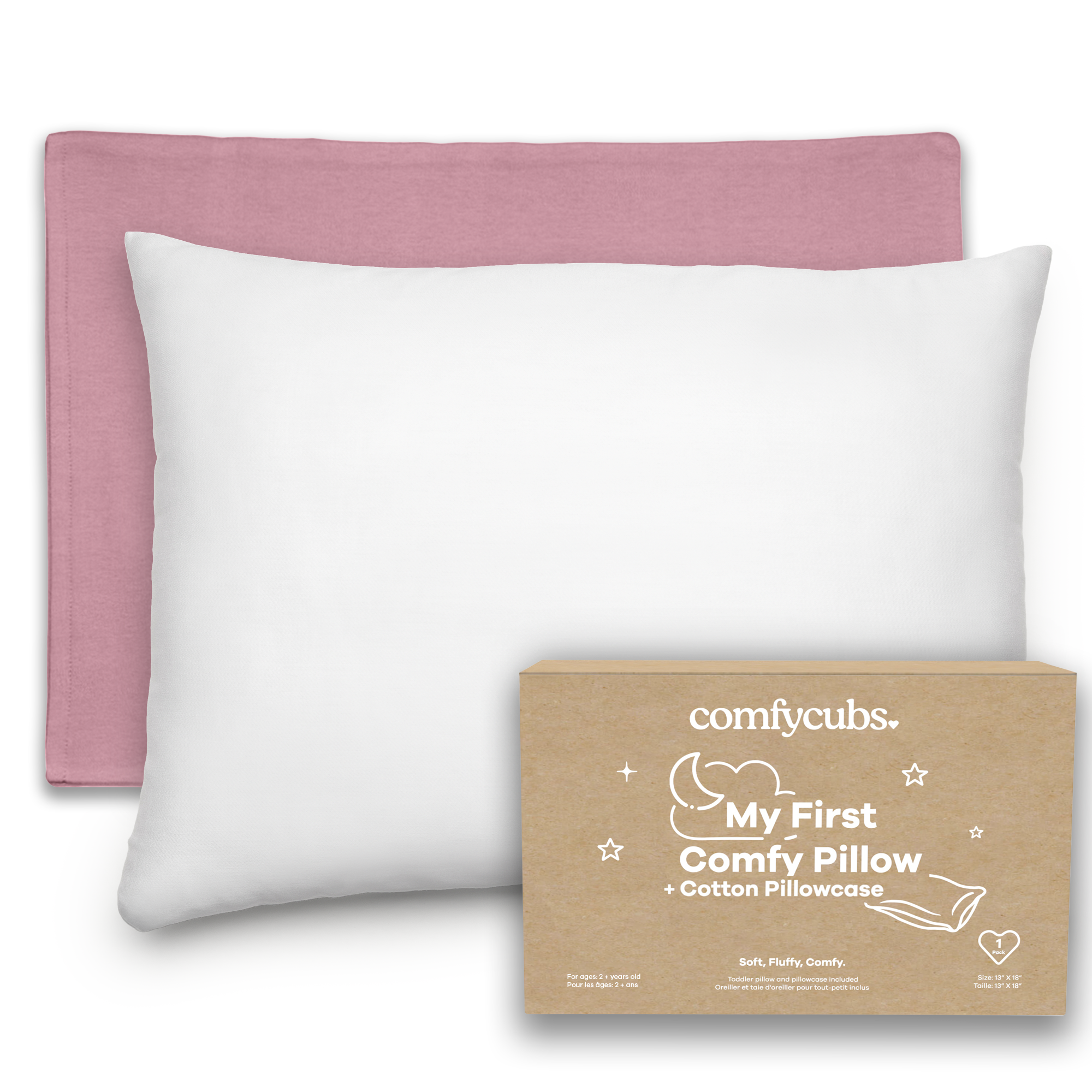 Toddler Pillows with Soft Cotton Pillow Case by Comfy Cubs - Mauve