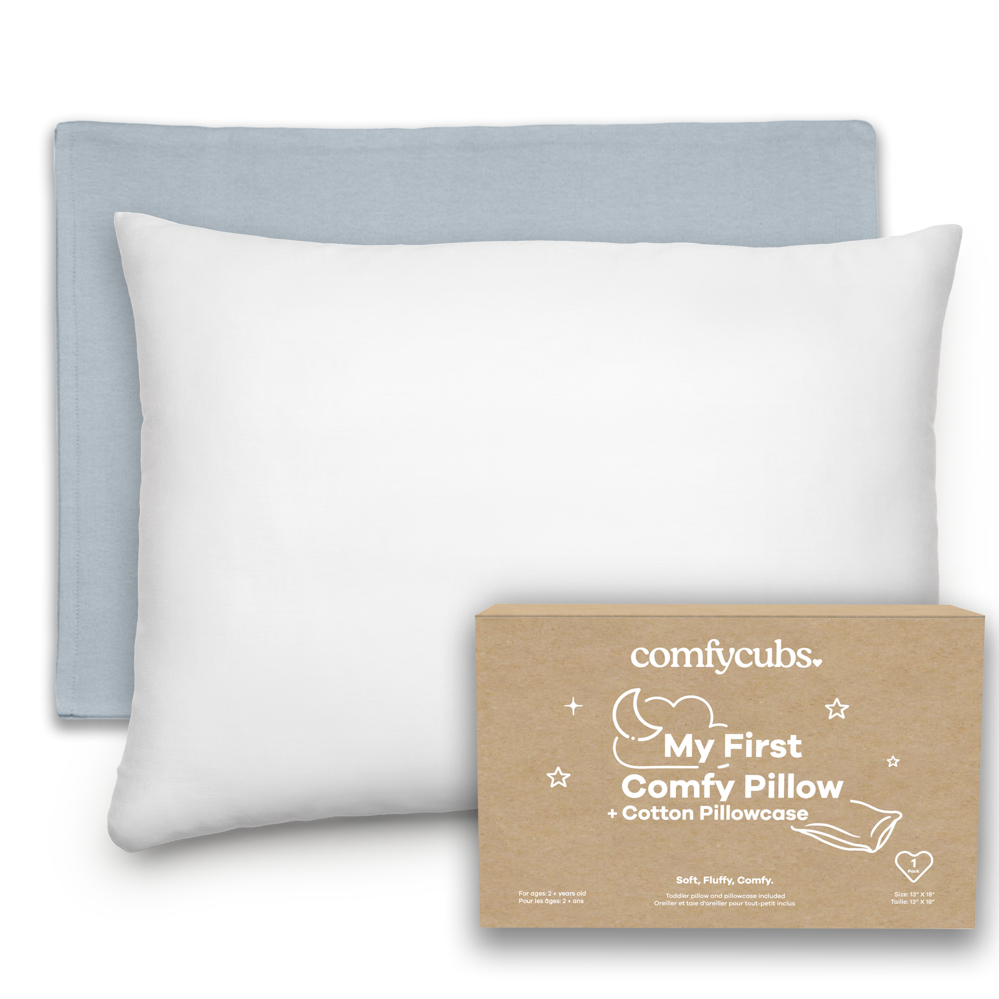 Toddler Pillows with Soft Cotton Pillow Case by Comfy Cubs - Pacific Blue