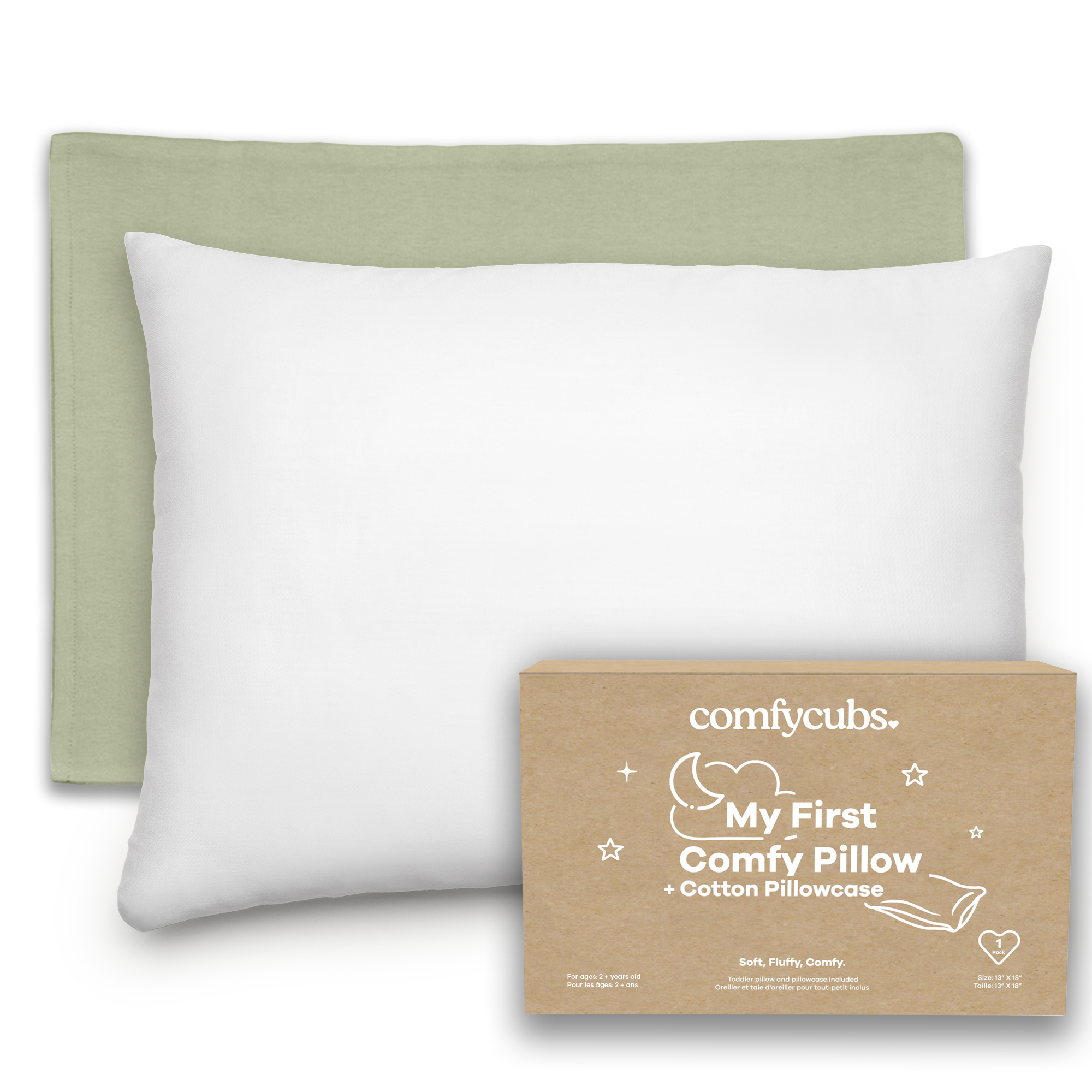 Toddler Pillows with Soft Cotton Pillow Case by Comfy Cubs - Sage