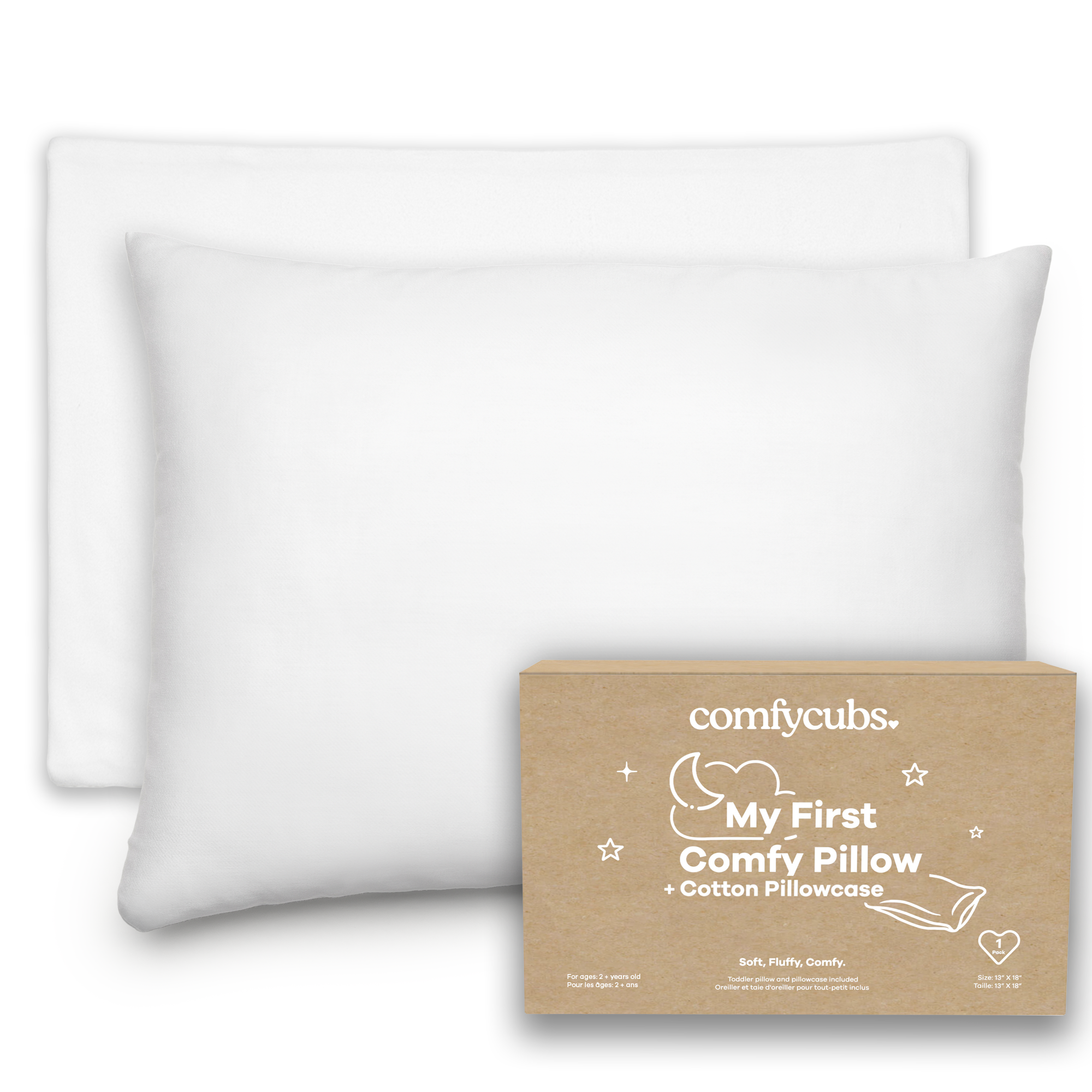 Toddler Pillows with Soft Cotton Pillow Case by Comfy Cubs - White