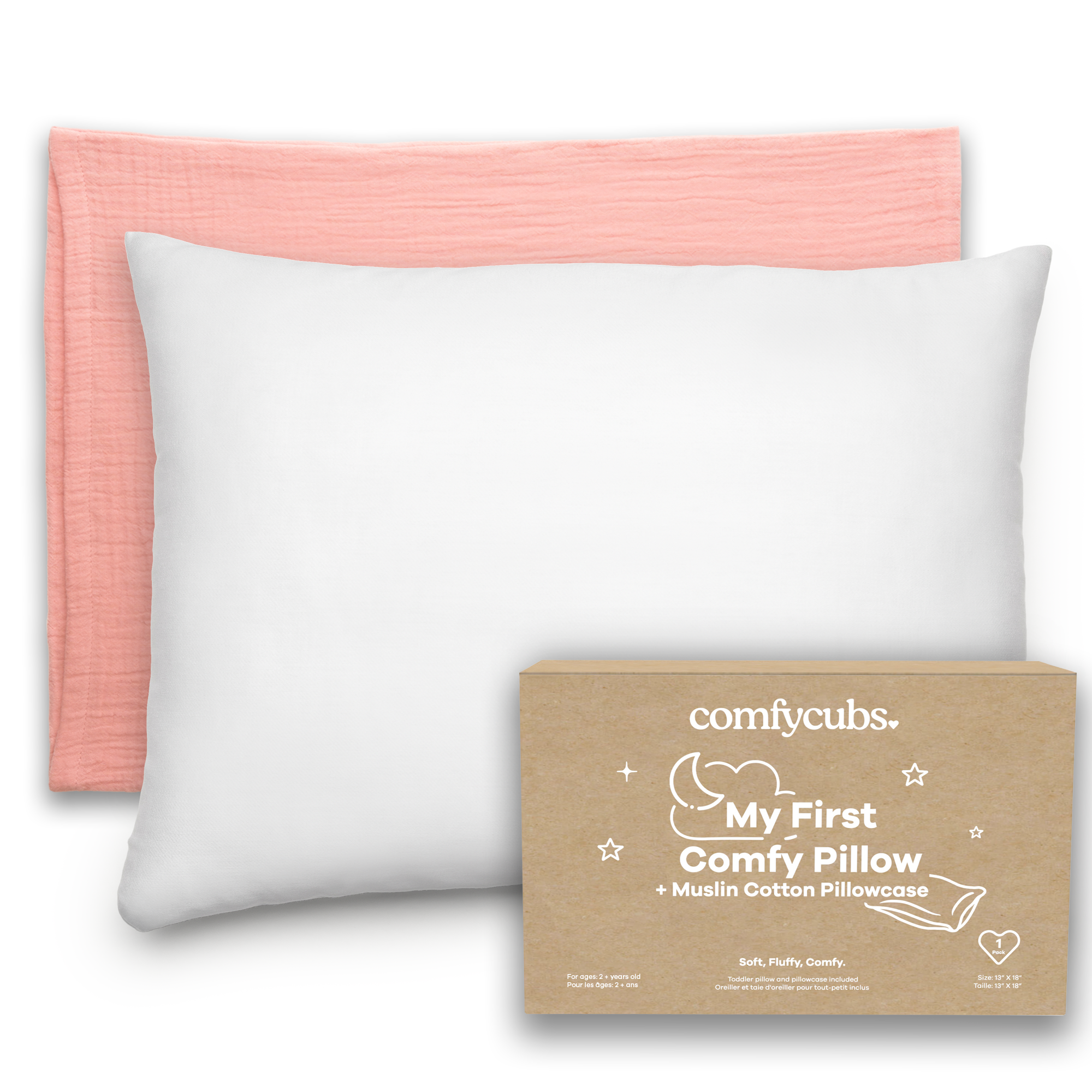 Toddler Pillows with Soft Muslin Pillow Case by Comfy Cubs - Bold Blush