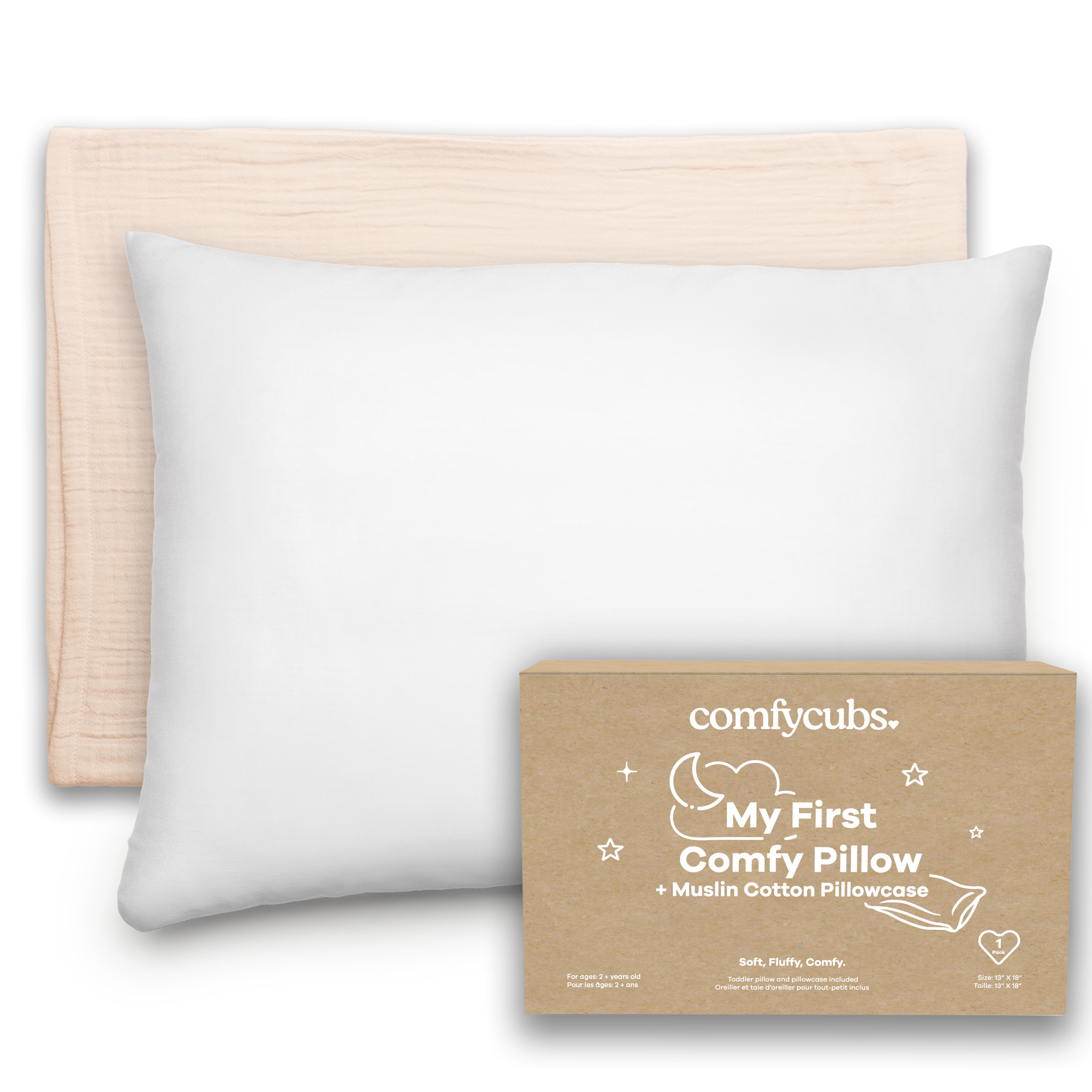 Toddler Pillows with Soft Muslin Pillow Case by Comfy Cubs - Cream