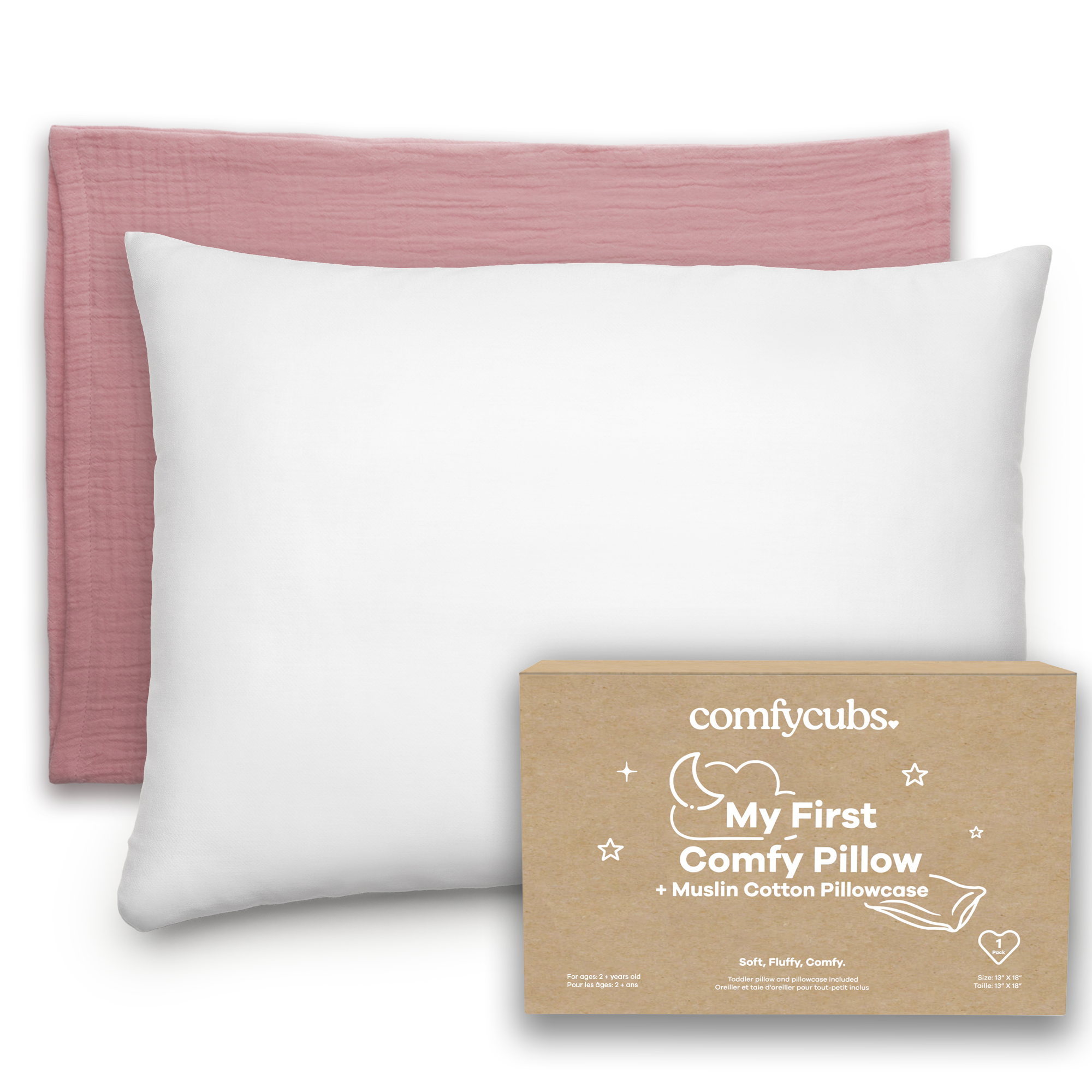 Toddler Pillows with Soft Muslin Pillow Case by Comfy Cubs - Mauve