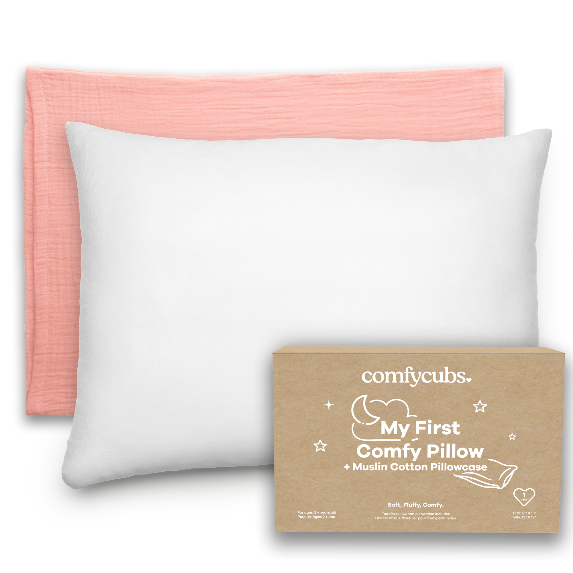 Toddler Pillows with Soft Muslin Pillow Case in Blush