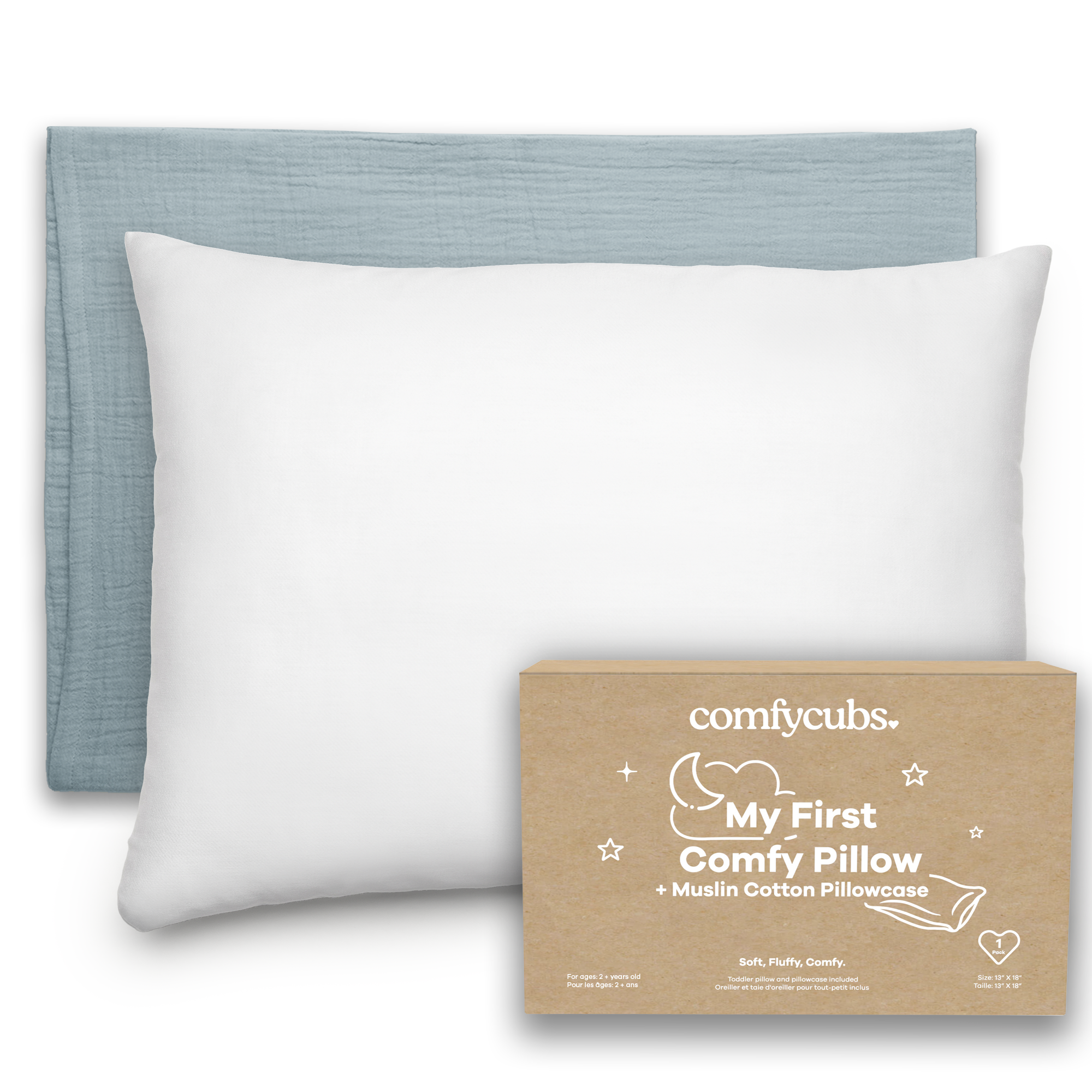 Toddler Pillows with Soft Muslin Pillow Case in Pacific Blue