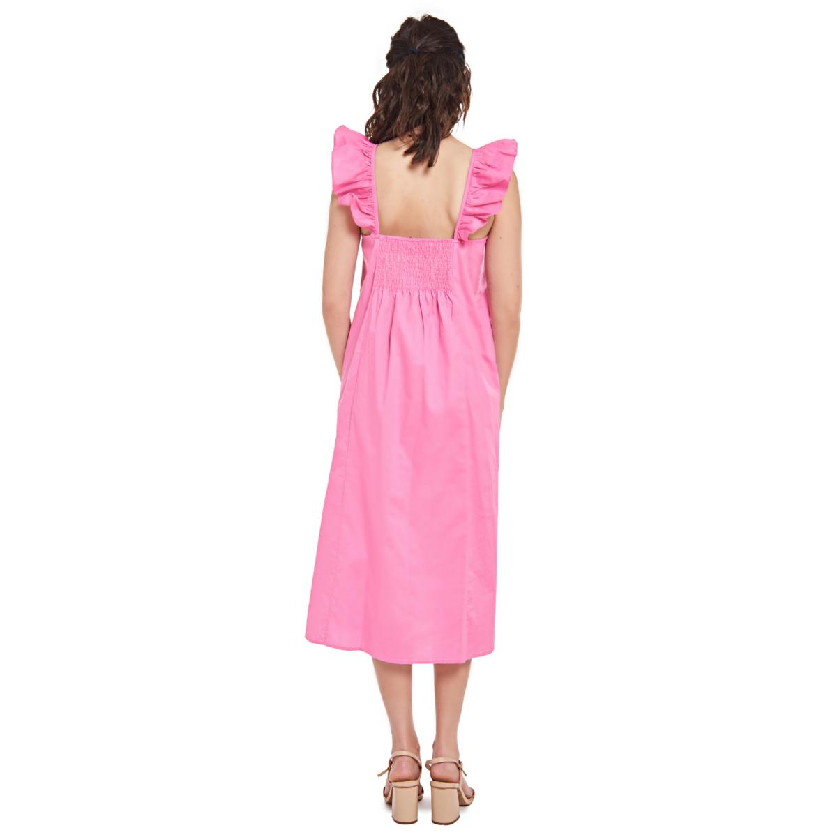 Erin Ruffle Midi Dress - Peony Pink