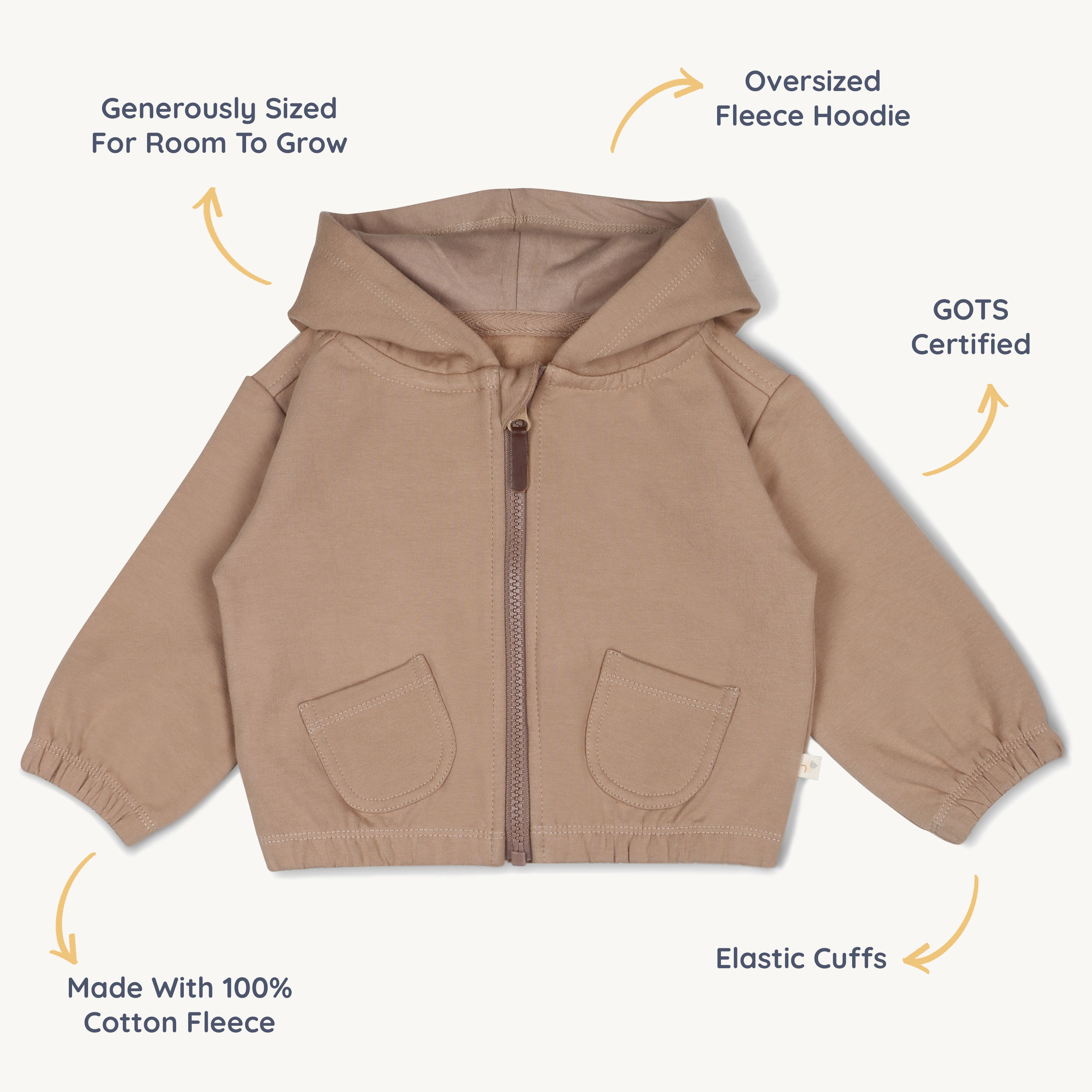 Organic Fleece Hooded Jacket - Taupe