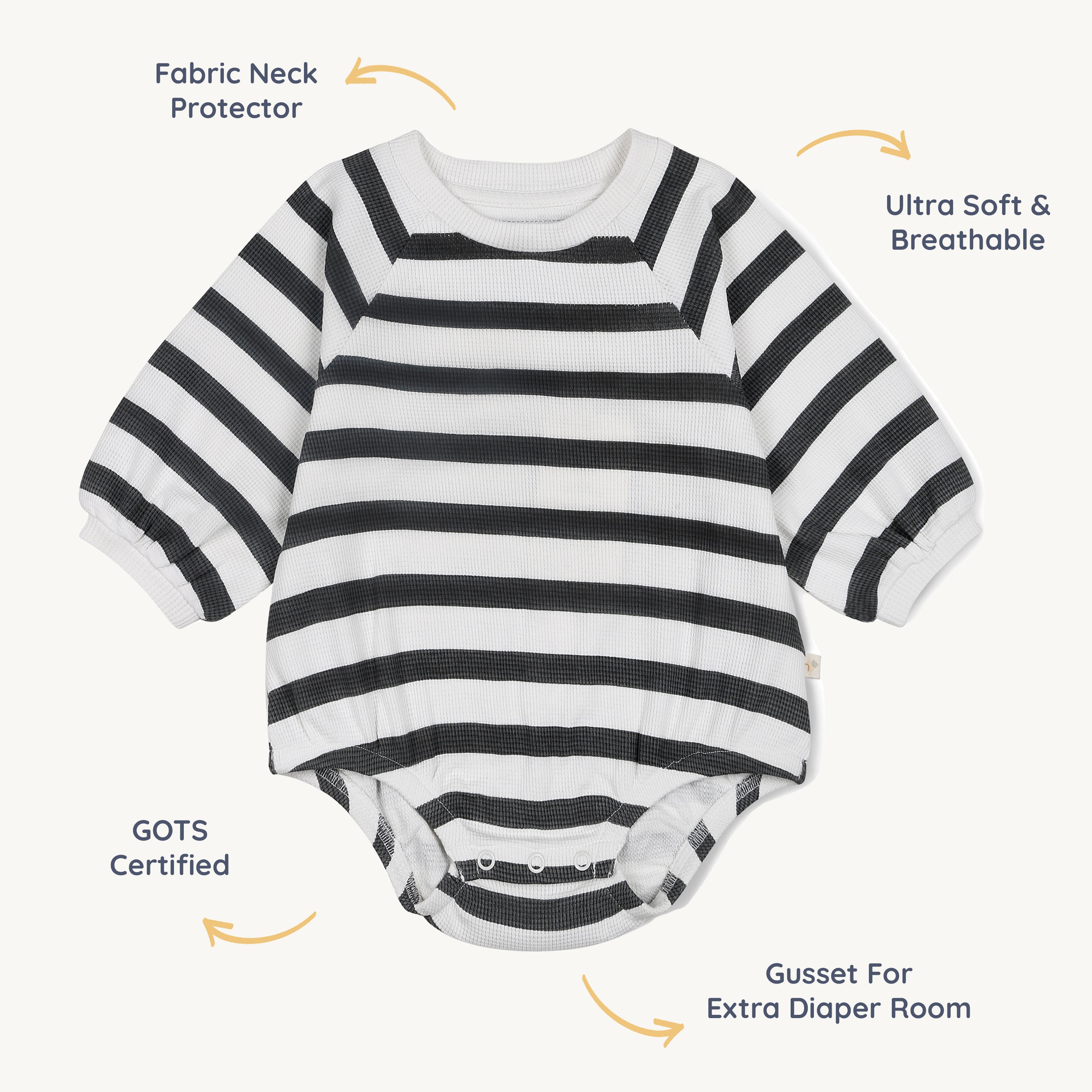 Organic Bubble Romper - Slate Stripes