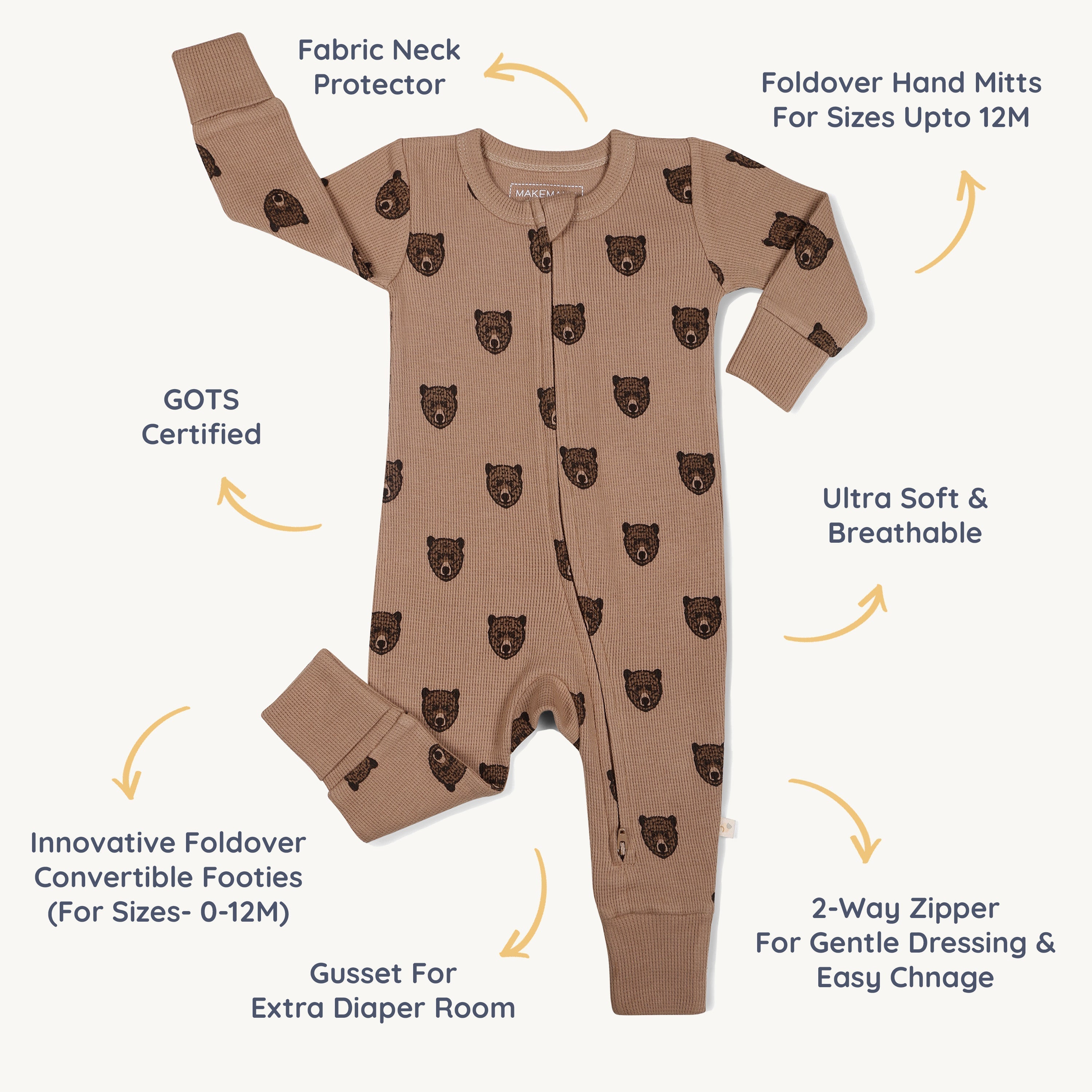 Organic 2-Way Zip Romper - Wild Bear