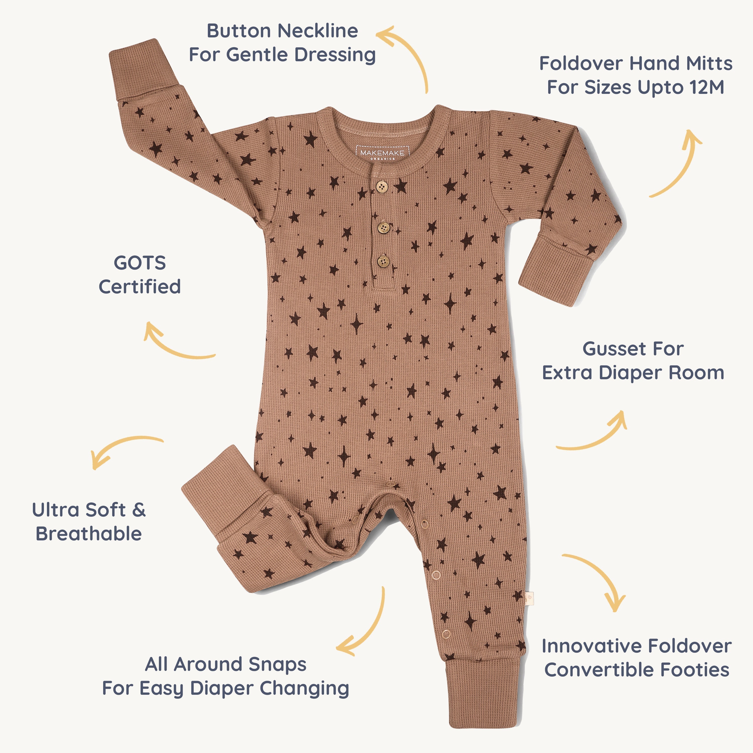 Organic Button Romper - Starstruck