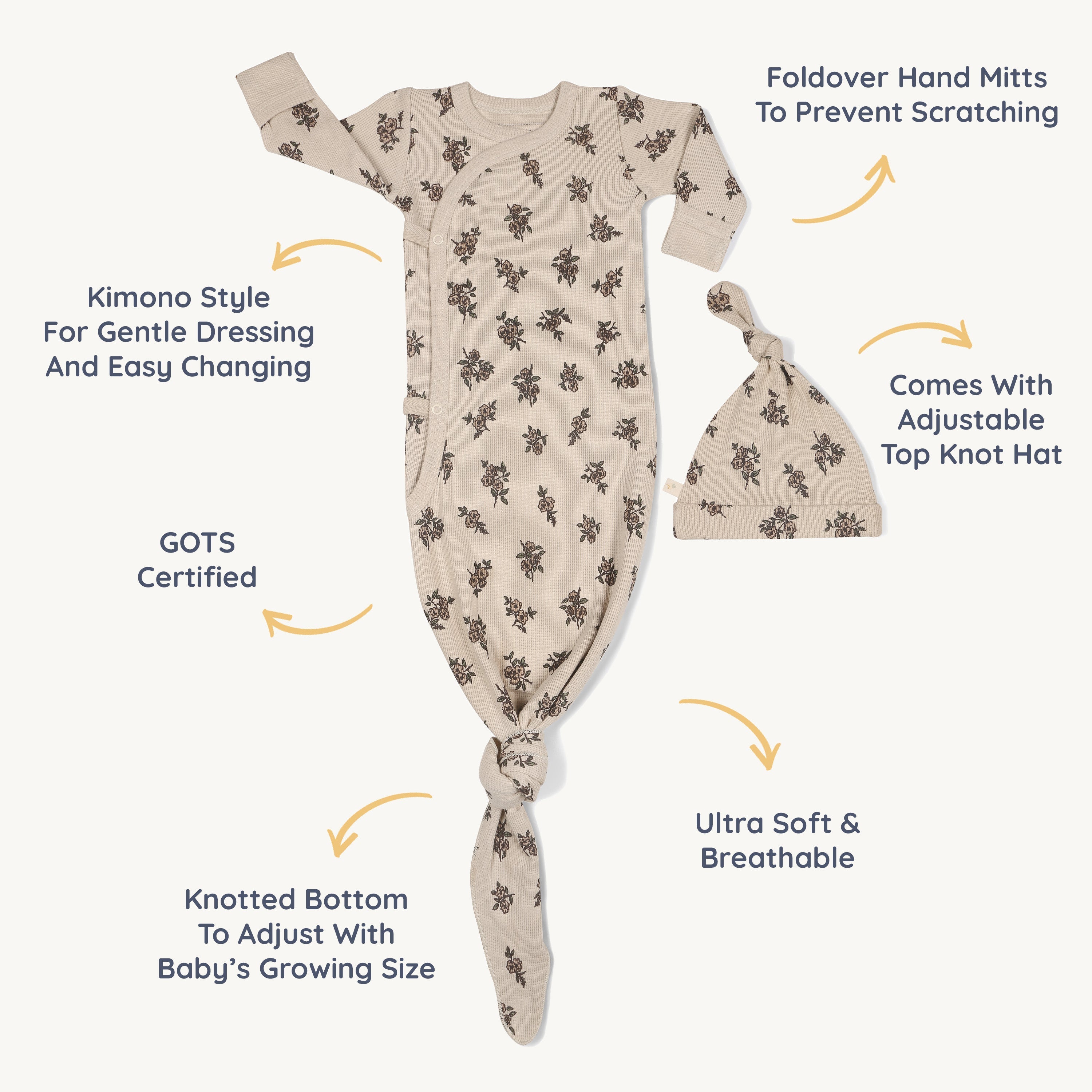 Organic Kimono Knotted Sleep Gown - Posy