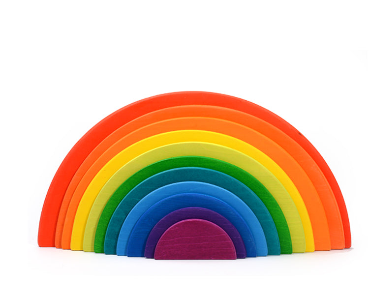 **Pre-Order (Ships in 2–3 Weeks)**11 Pcs Large Wooden Rainbow Stacking Semi-Circles – Primary Colors