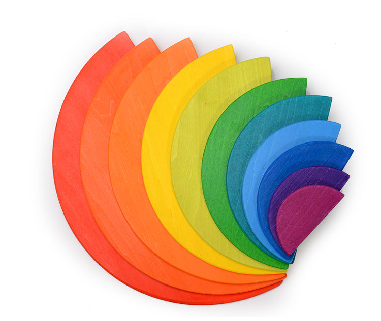 **Pre-Order (Ships in 2–3 Weeks)**11 Pcs Large Wooden Rainbow Stacking Semi-Circles – Primary Colors