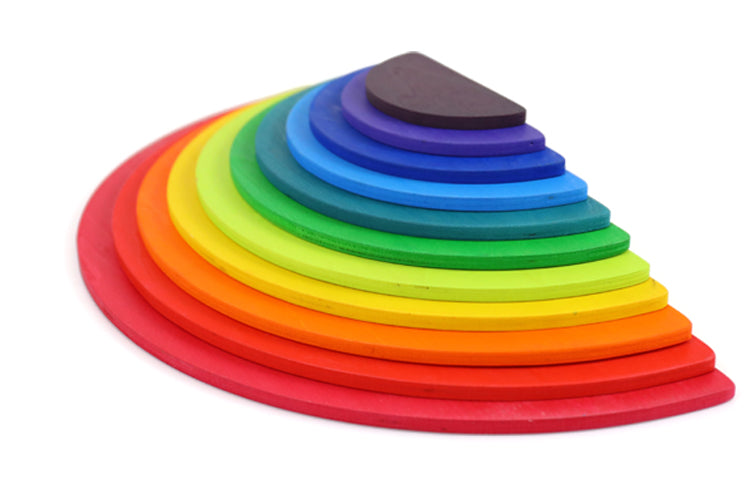 **Pre-Order (Ships in 2–3 Weeks)**11 Pcs Large Wooden Rainbow Stacking Semi-Circles – Primary Colors