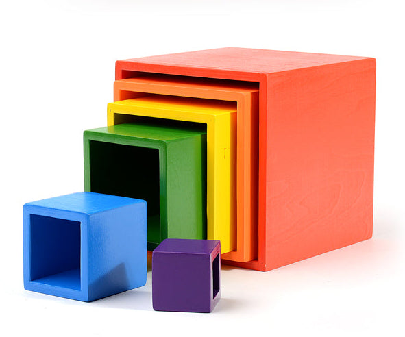 **Pre-order (Ships in 2-3 Weeks)**6-Piece Basswood Wooden Rainbow Nesting Box Set | Painted & Hand-Stained Finishes | Montessori Stacking Toy
