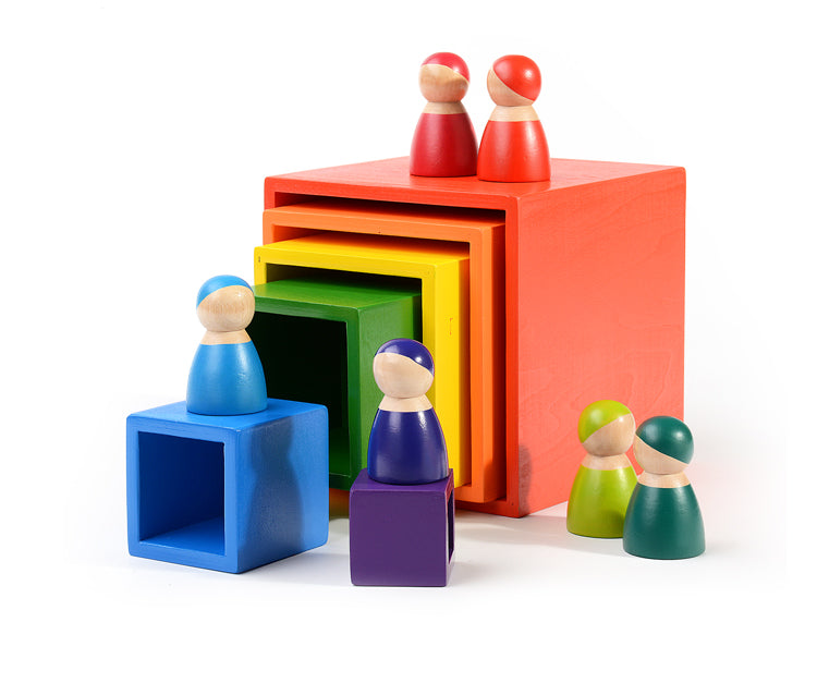 **Pre-order (Ships in 2-3 Weeks)**6-Piece Basswood Wooden Rainbow Nesting Box Set | Painted & Hand-Stained Finishes | Montessori Stacking Toy