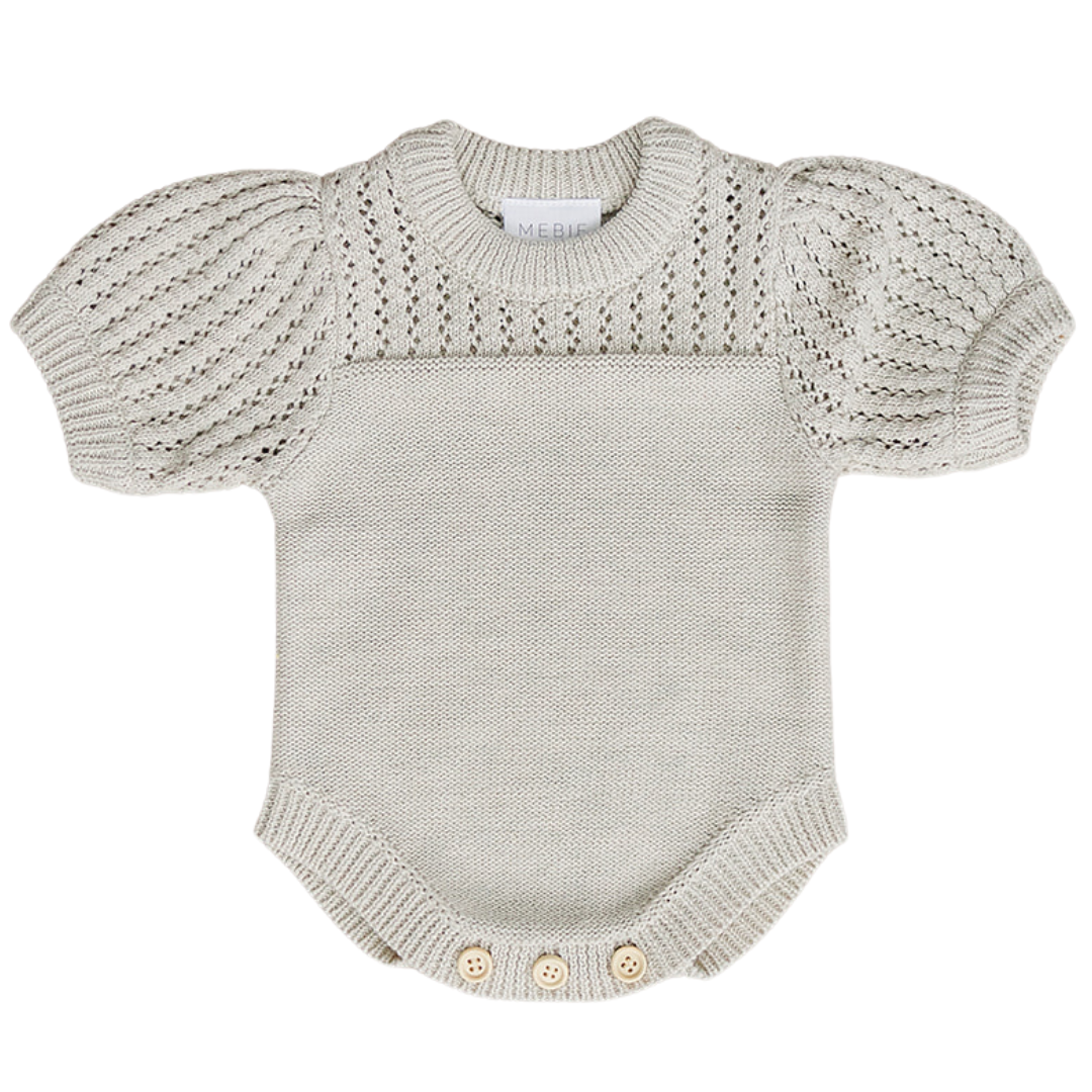 Oatmeal Knit Shirt Romper  Mebie Baby   