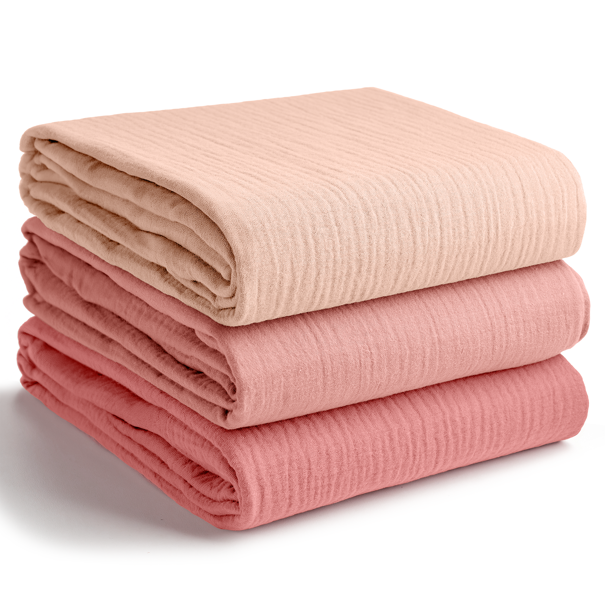 Muslin Swaddle Blankets, 42” x 42” (Blush, Bold Blush, Dusty Rose, Pack of 3)