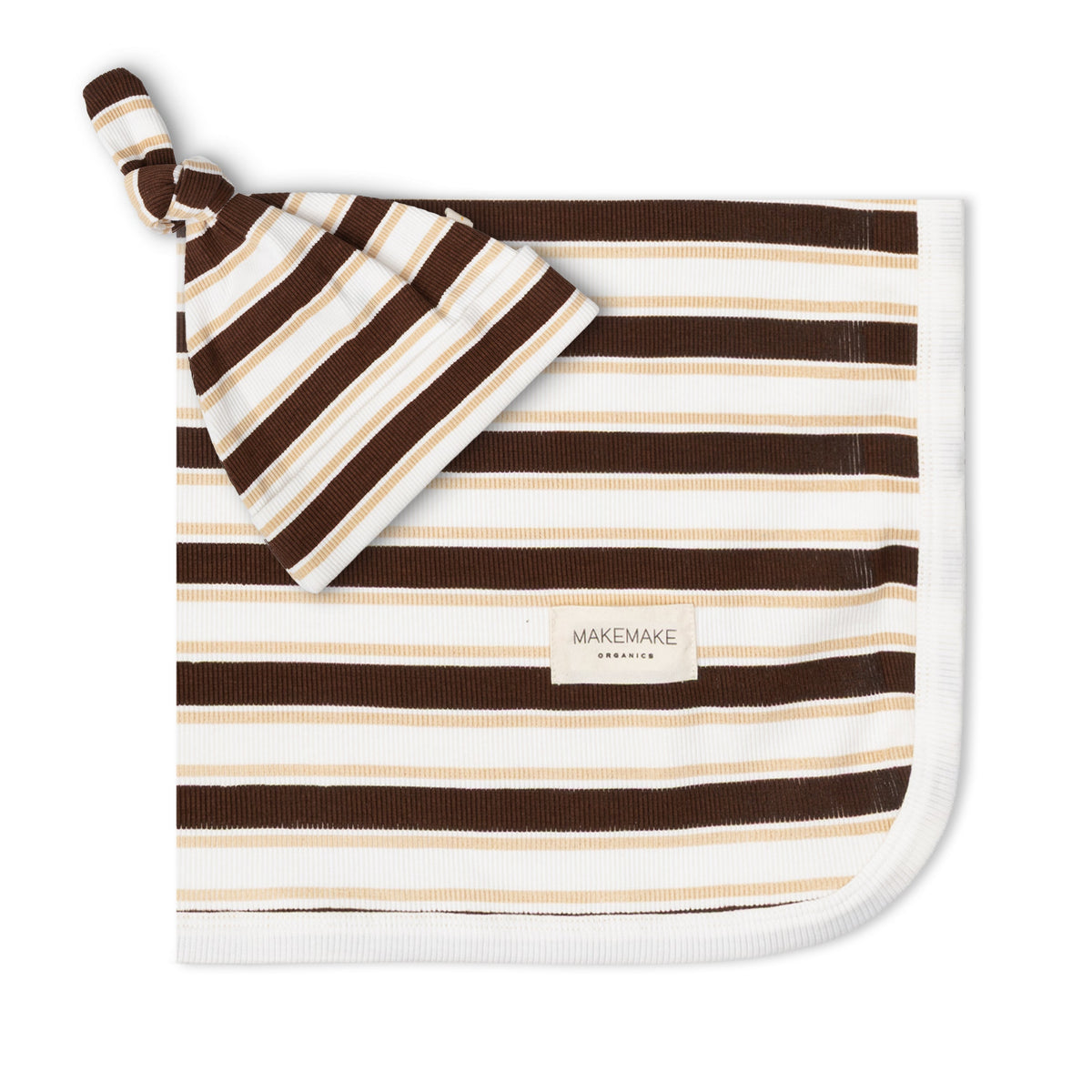 Organic Swaddle Blanket & Hat Set - Cocoa Stripe