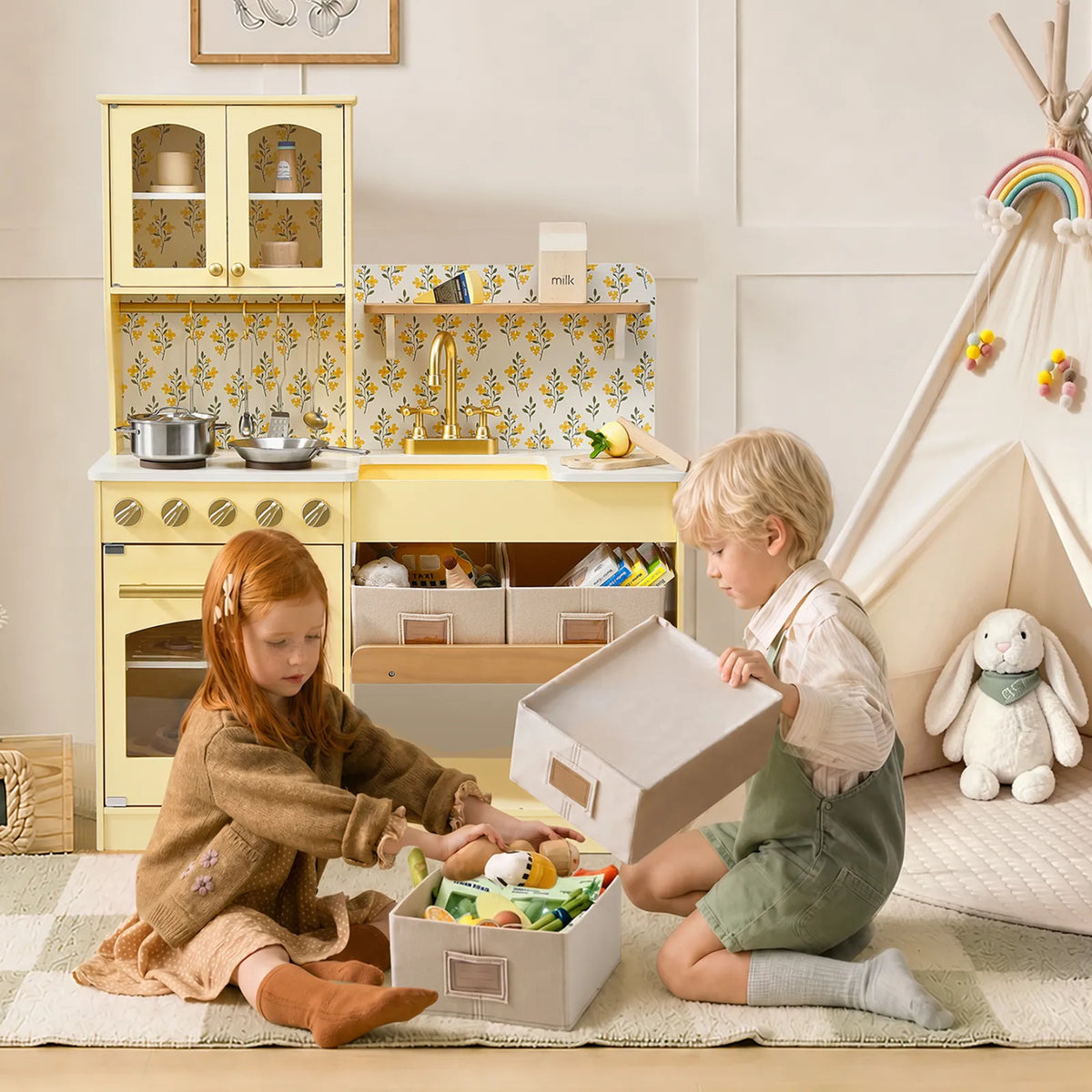 Tiny Land® Wooden Play Kitchen with Storage for Creative Toddlers