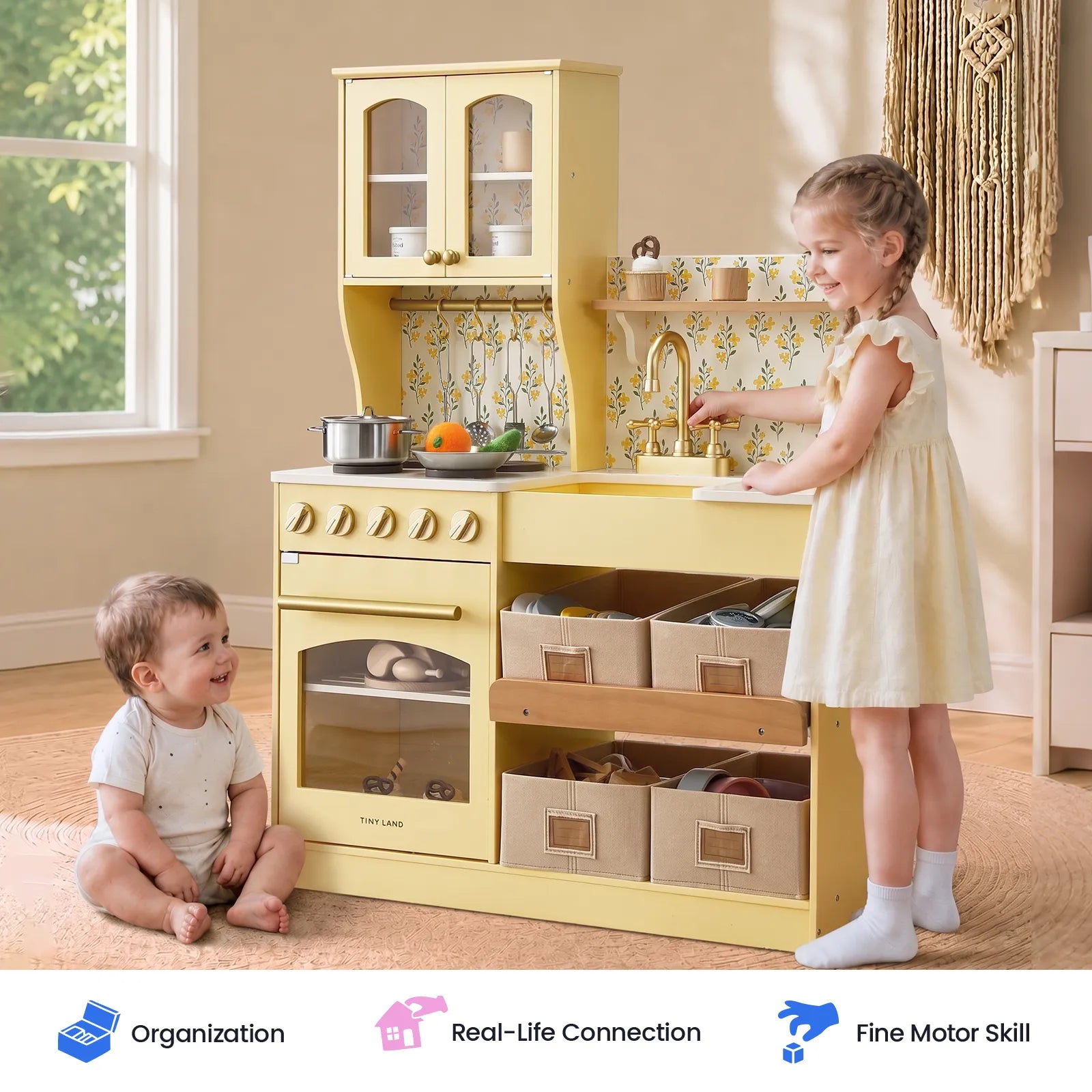 Tiny Land® Wooden Play Kitchen with Storage for Creative Toddlers