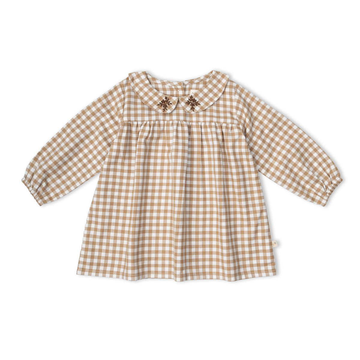 Organic Peter Pan Collar Dress - Oat Gingham