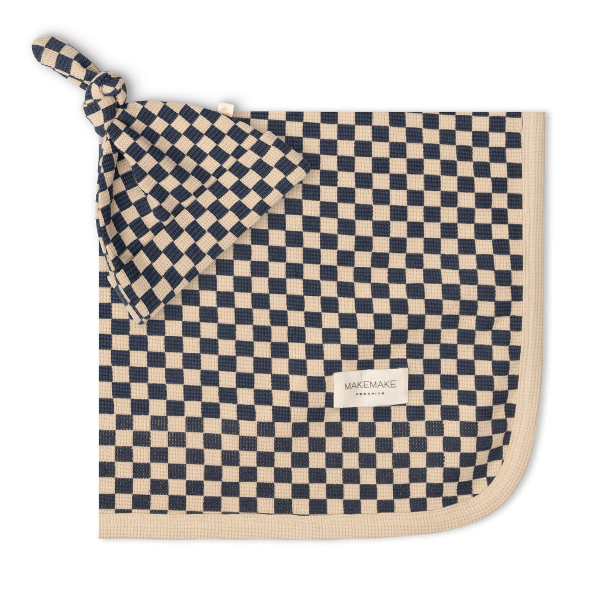 Organic Swaddle Blanket & Hat Set - Midnight Check