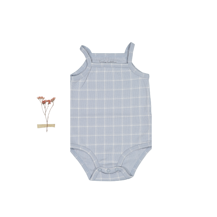 The Printed Tank Onesie - Blue Grid Tank Onesie Lovely Littles   