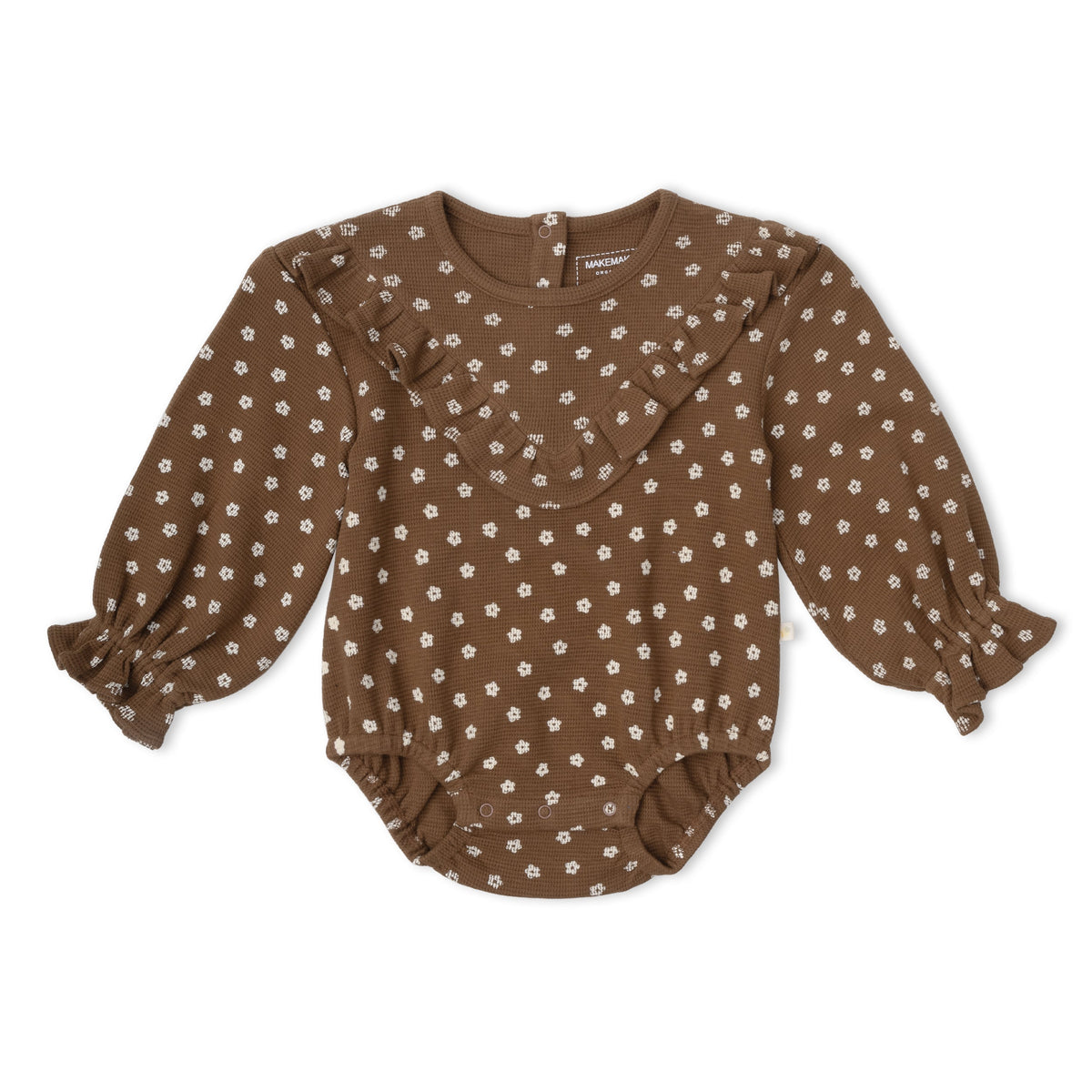 Organic Ruffle Bubble Romper - Chestnut Bloom