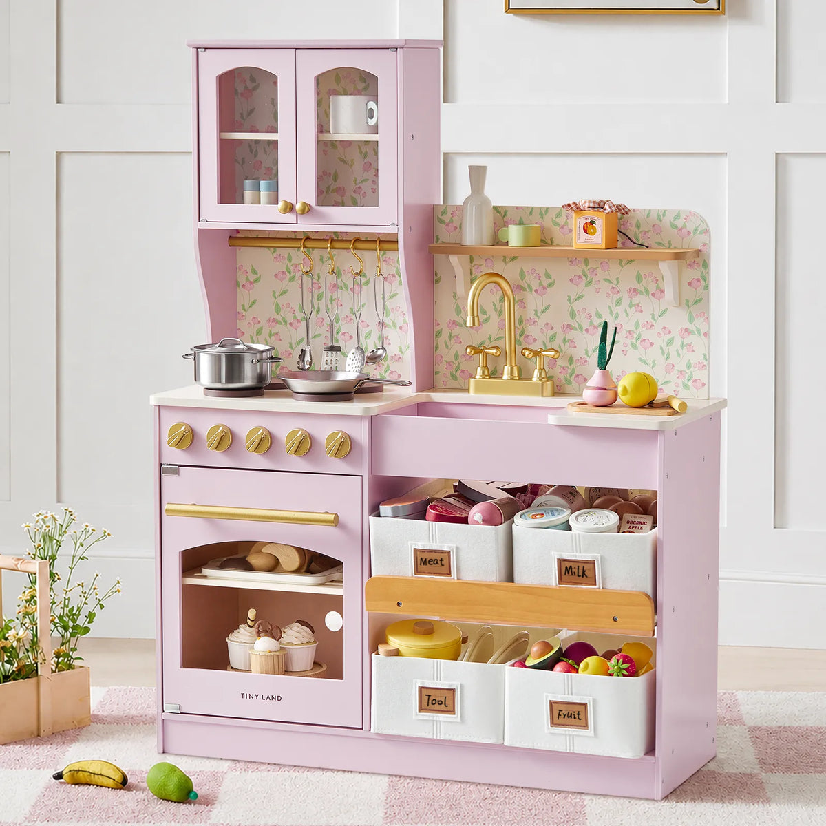 Tiny Land® Wooden Play Kitchen with Storage for Creative Toddlers