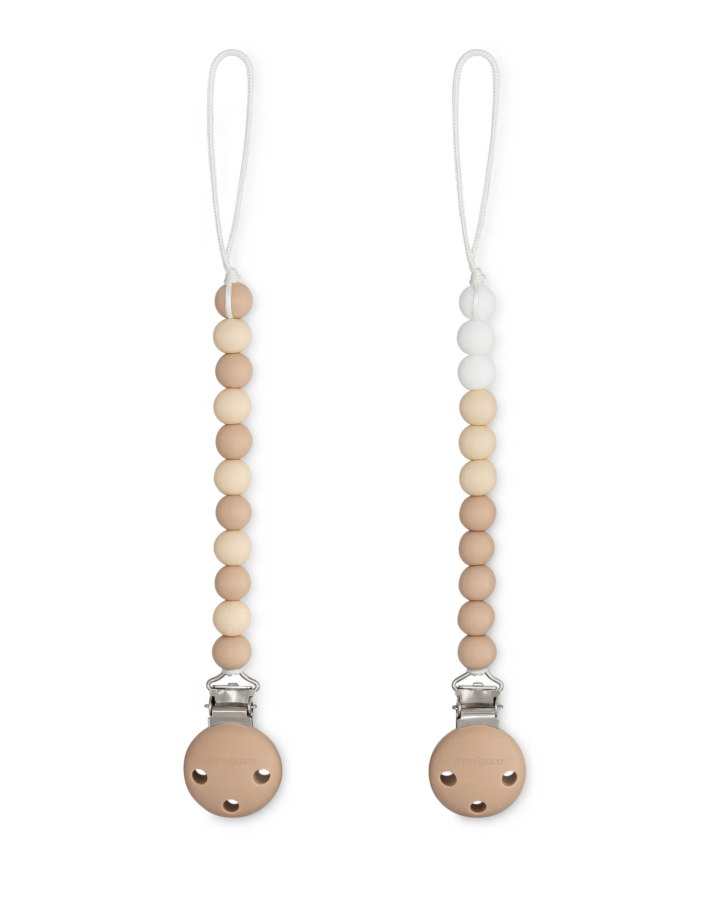Pacifier Clips in Beige, Light Beige, & White, 2 Pack