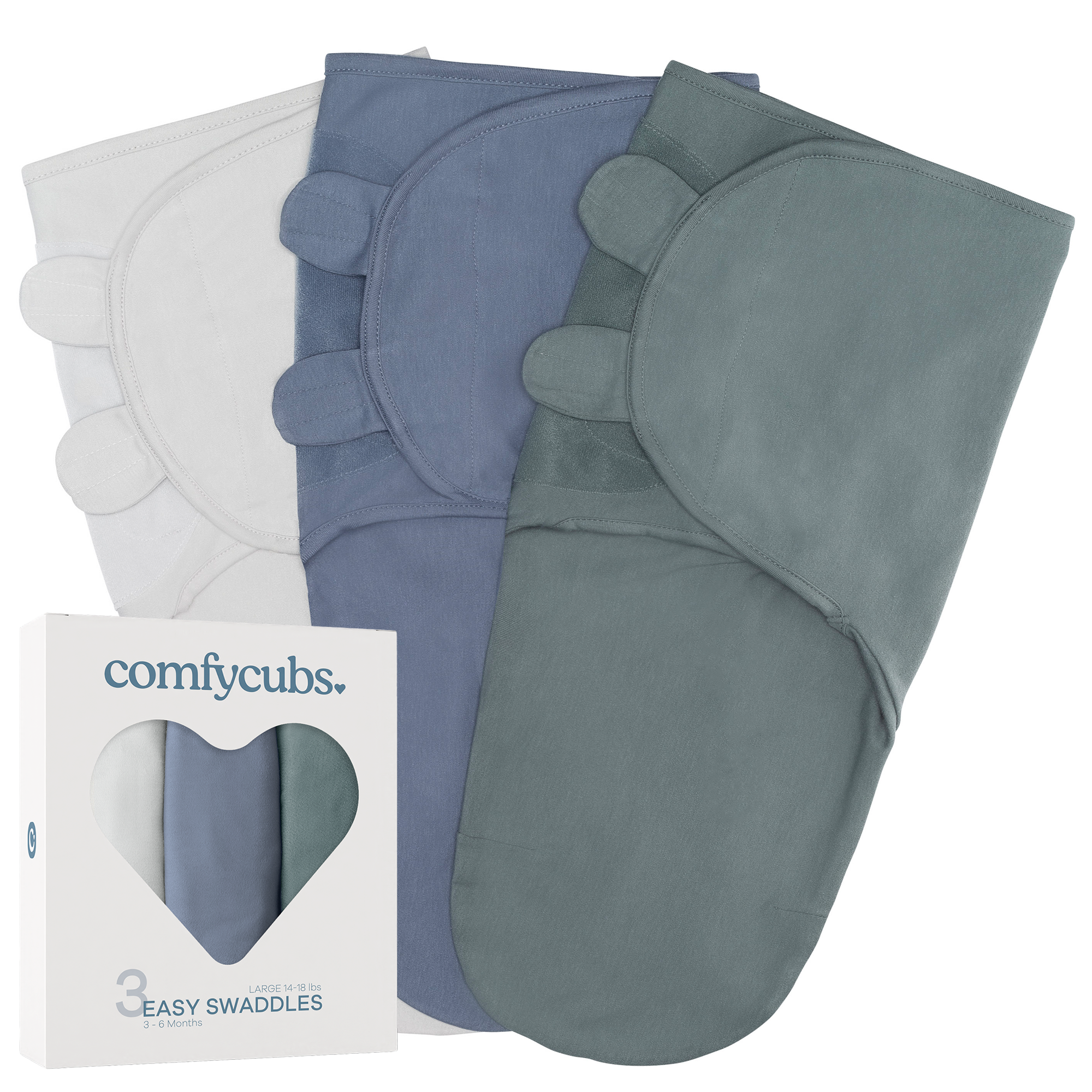 Easy Swaddle Blankets by Comfy Cubs  - Stone, Nomadic Blue, Azul, Pack of 3