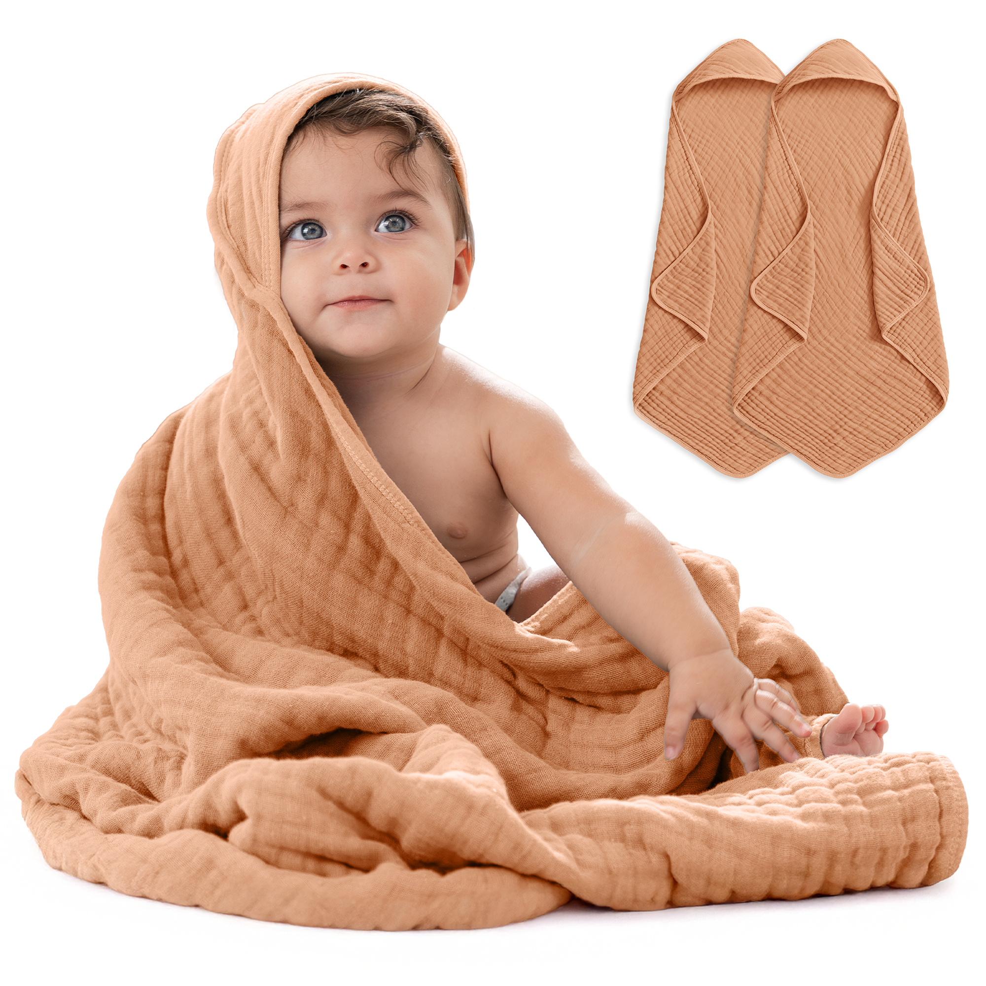 Baby Hooded Towels in Caramel