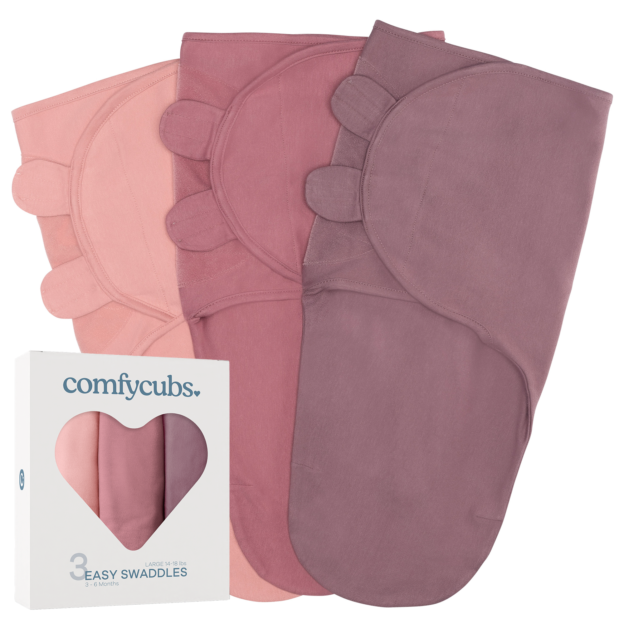 Easy Swaddle Blankets by Comfy Cubs  - Blush, Mauve, Mulberry, Pack of 3