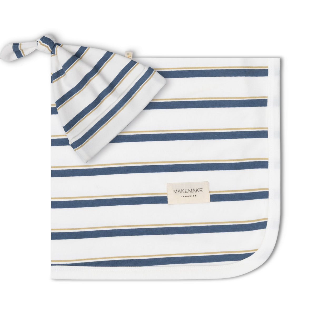 Organic Swaddle Blanket & Hat Set - Navy Stripe