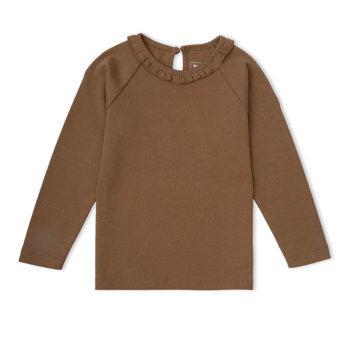 Organic Ruffle Neck Top - Brown