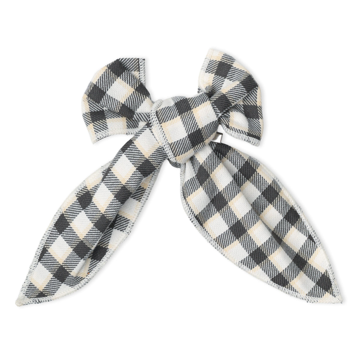 Organic Bow Clip - Charcoal Plaid