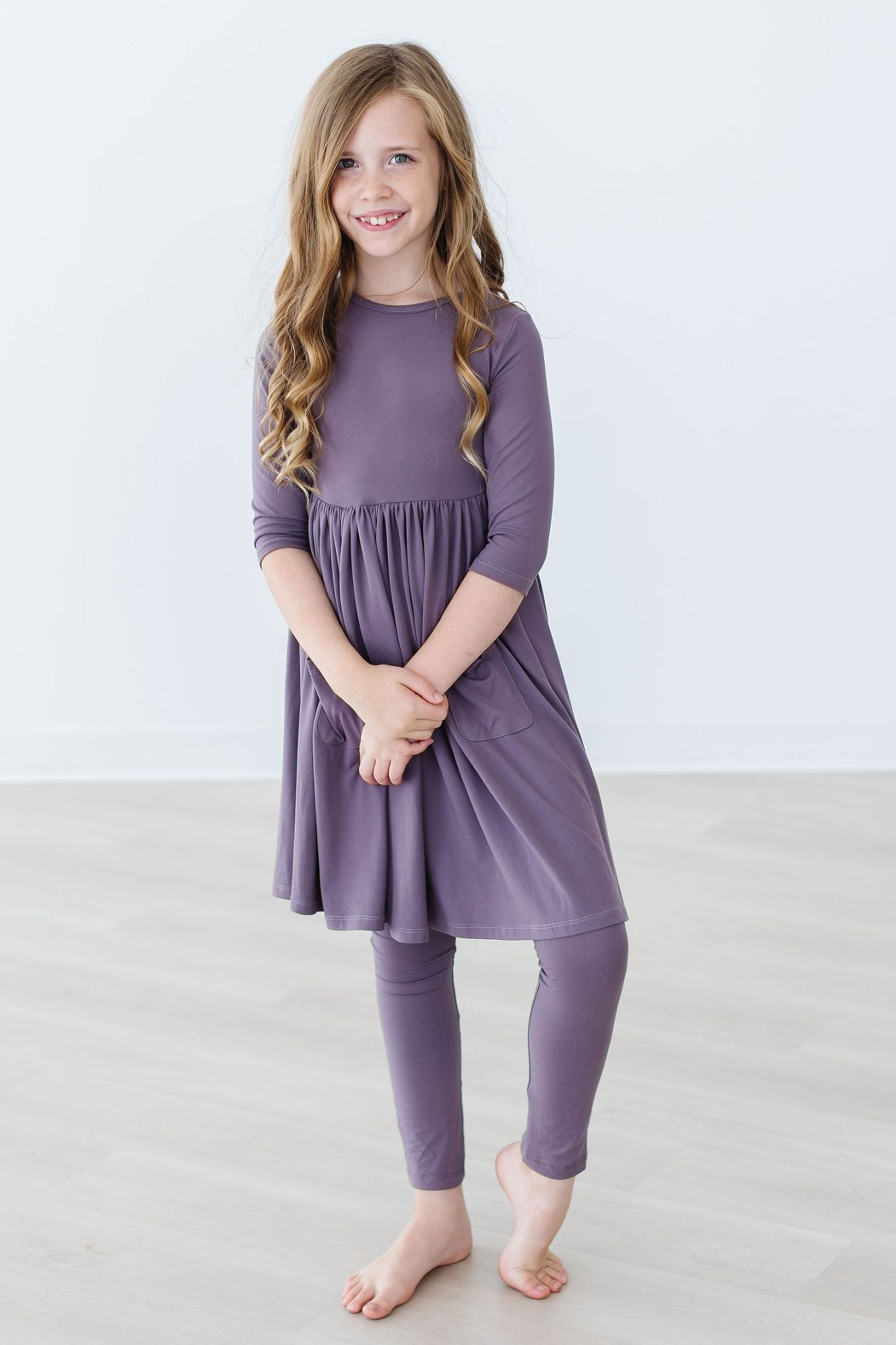 Vintage Violet 3/4 Sleeve Pocket Twirl Dress