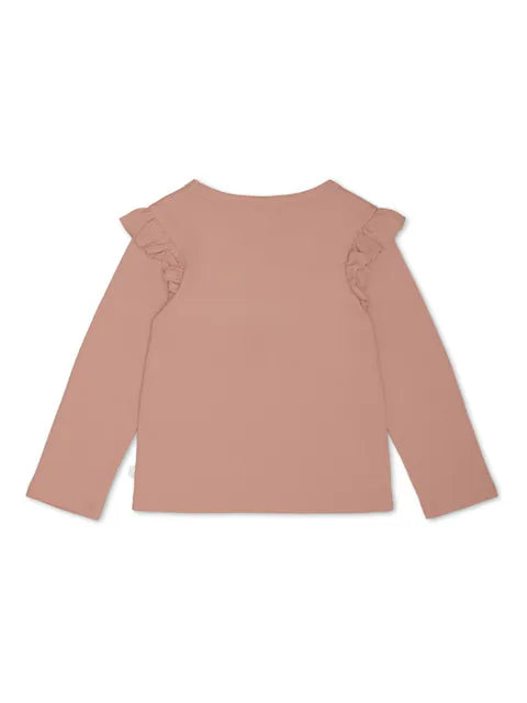 Baby Duck Long Sleeve Frill Shoulder T-Shirt - Duck & Peach Beige