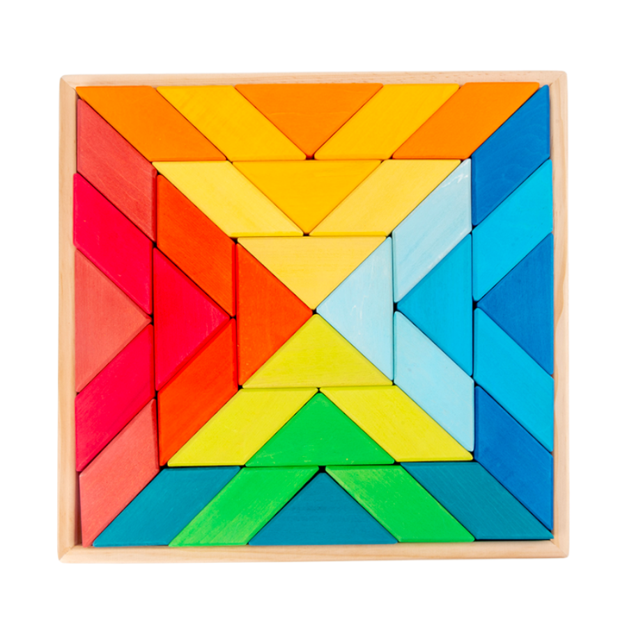 **Pre-order (Ships in 2-3 Weeks)**36-Piece Stained Large Rainbow Square Geometric Puzzle Block Set with Storage Tray
