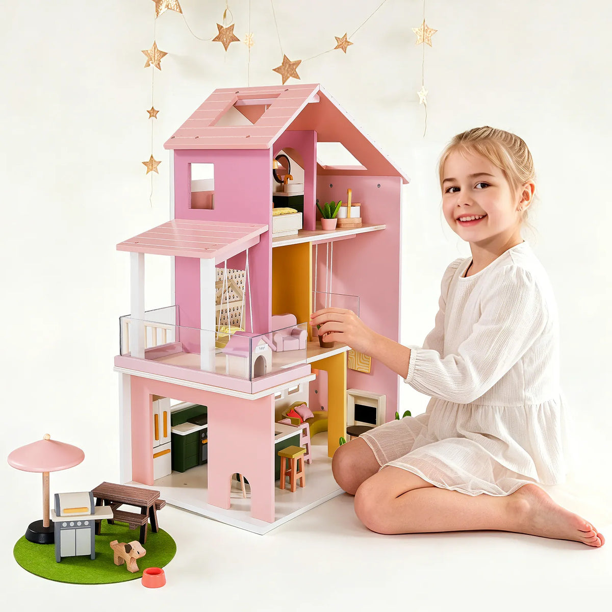 Tiny Land® Sweetwood Edge Dollhouse - Green & Pink