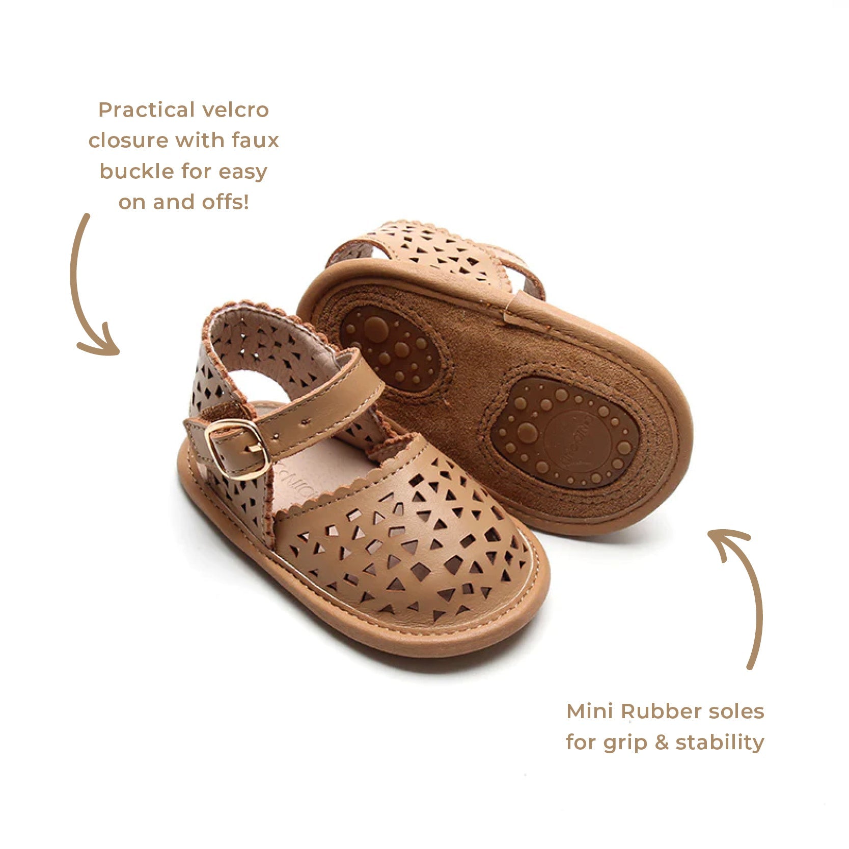 Leather Pocket Sandal | Color 'Tan' | Soft Sole  Consciously Baby   