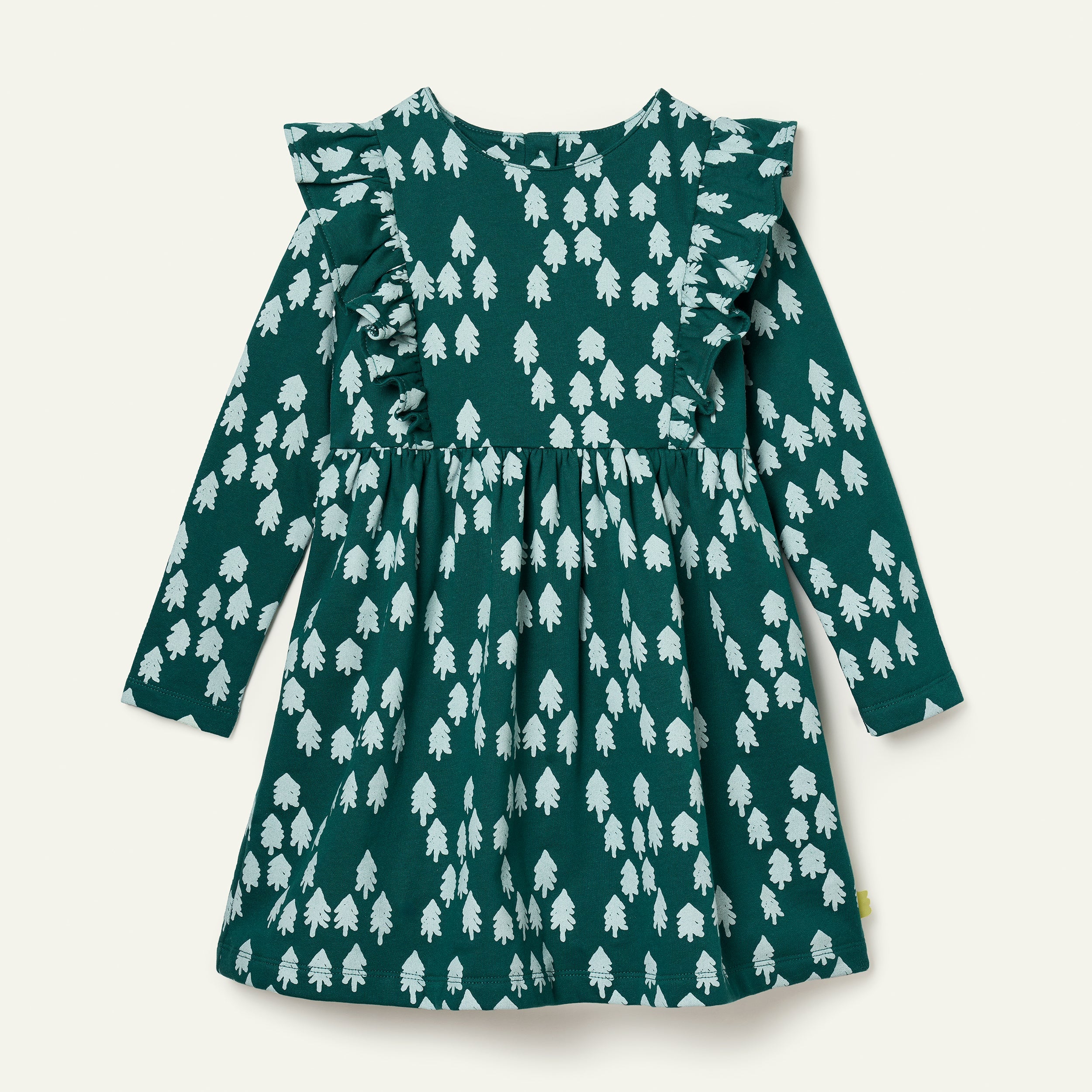 Recycled Cotton Snowy Pine Ruffle Dress