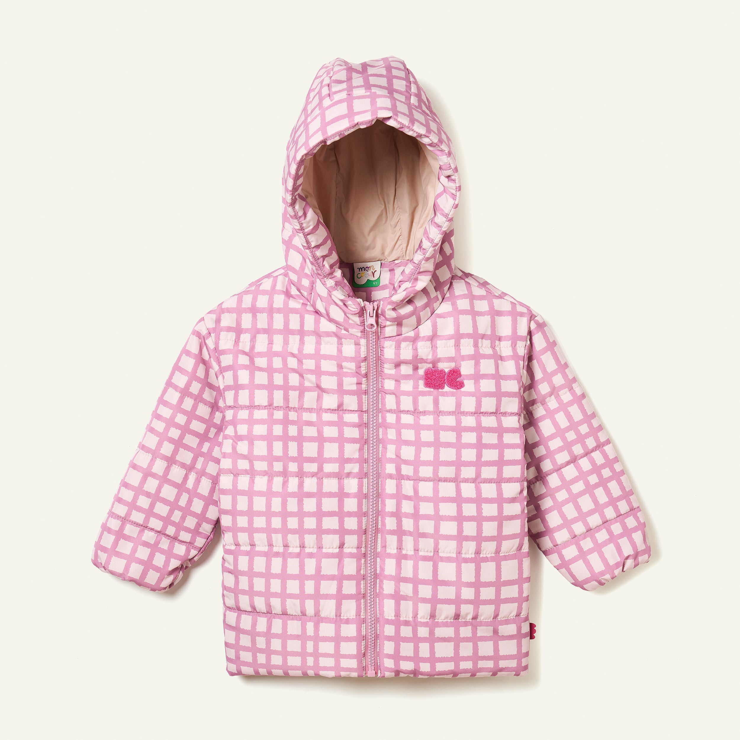 Recycled Nylon Pink Grid Puffer