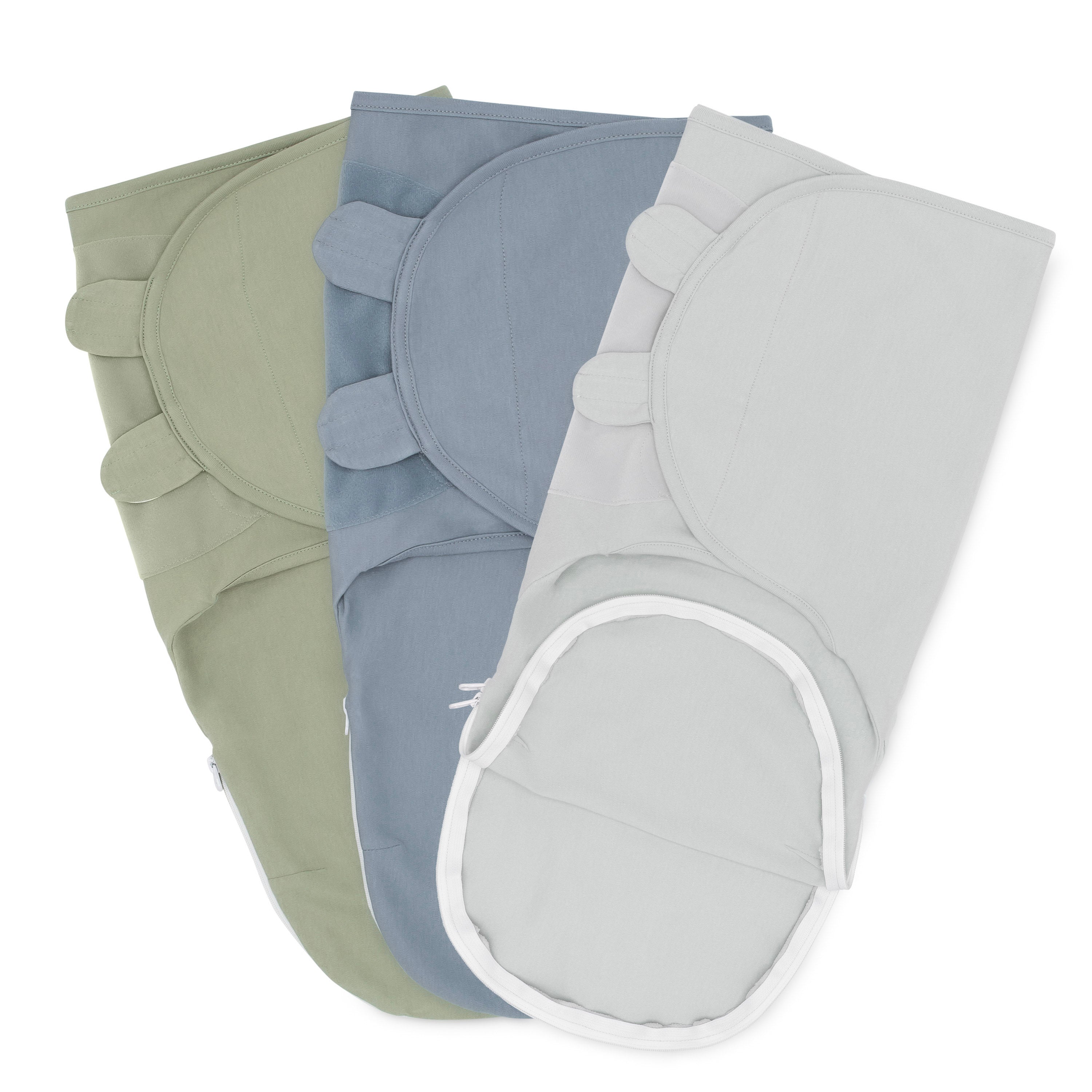 Easy Swaddle Blankets with Zipper by Comfy Cubs - Stone, Pacific Blue, Sage